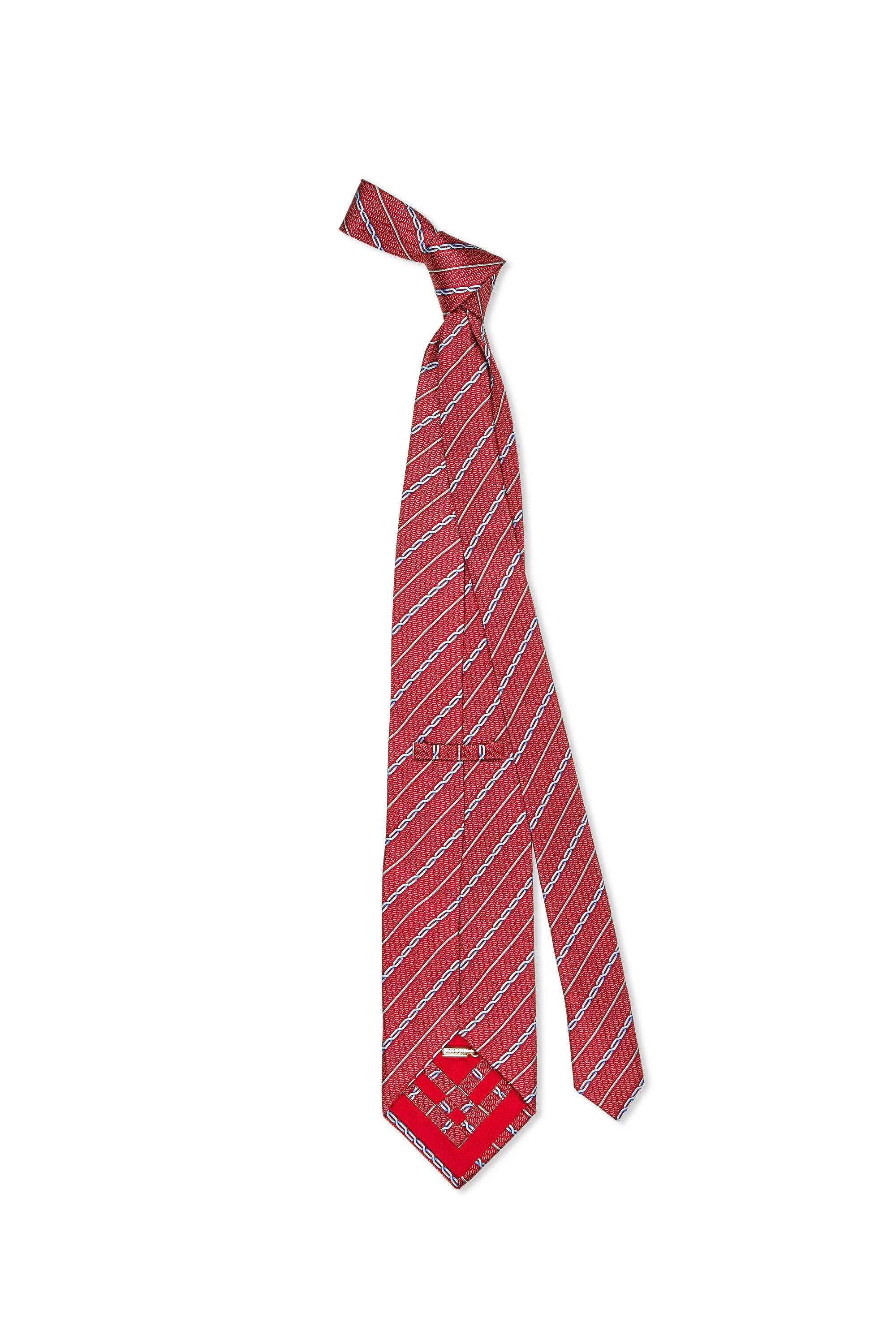 Zilli Red with Silver/Blue Striped Pattern Silk Tie