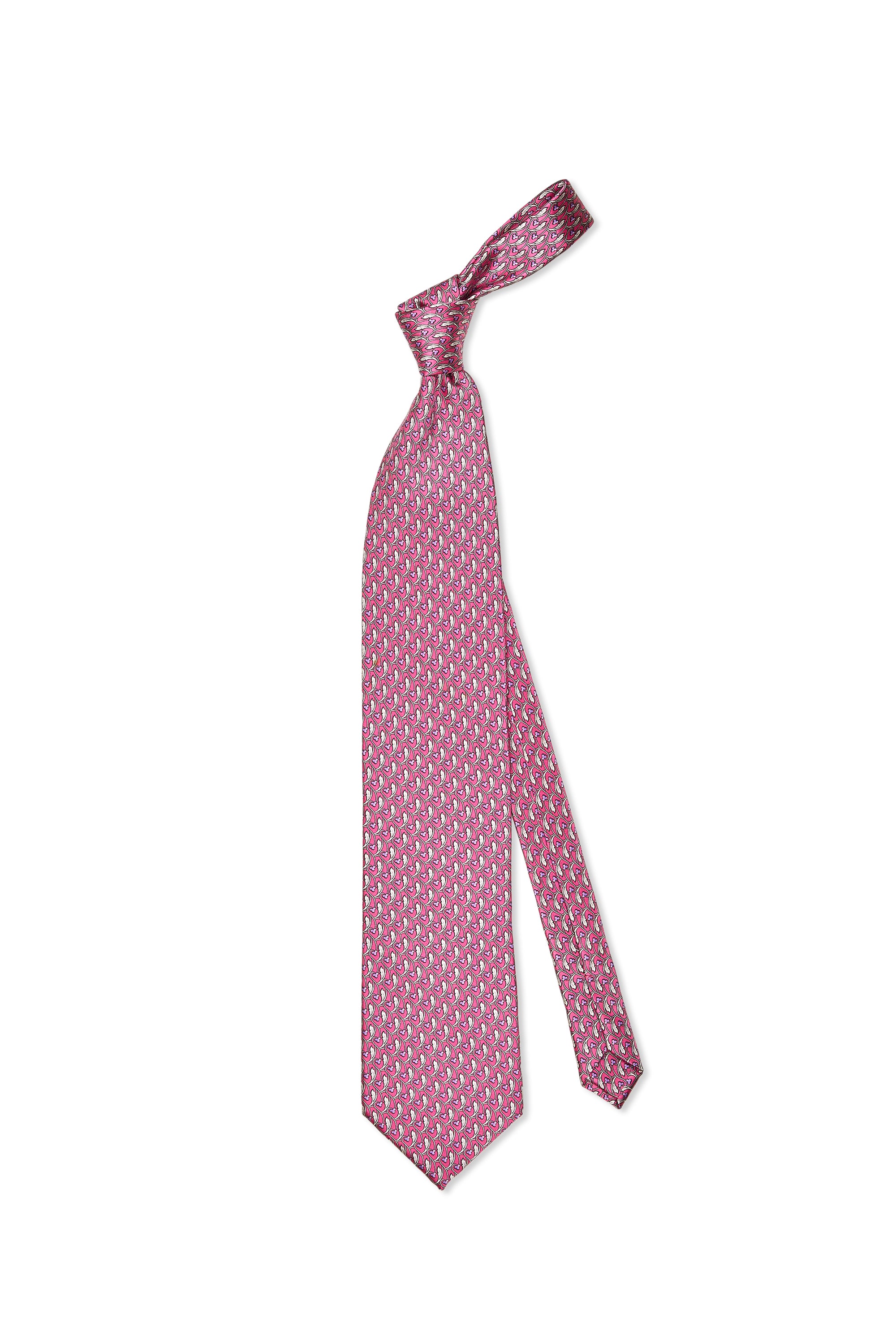 Zilli Pink with Purple/Silver Flower Pattern Silk Tie