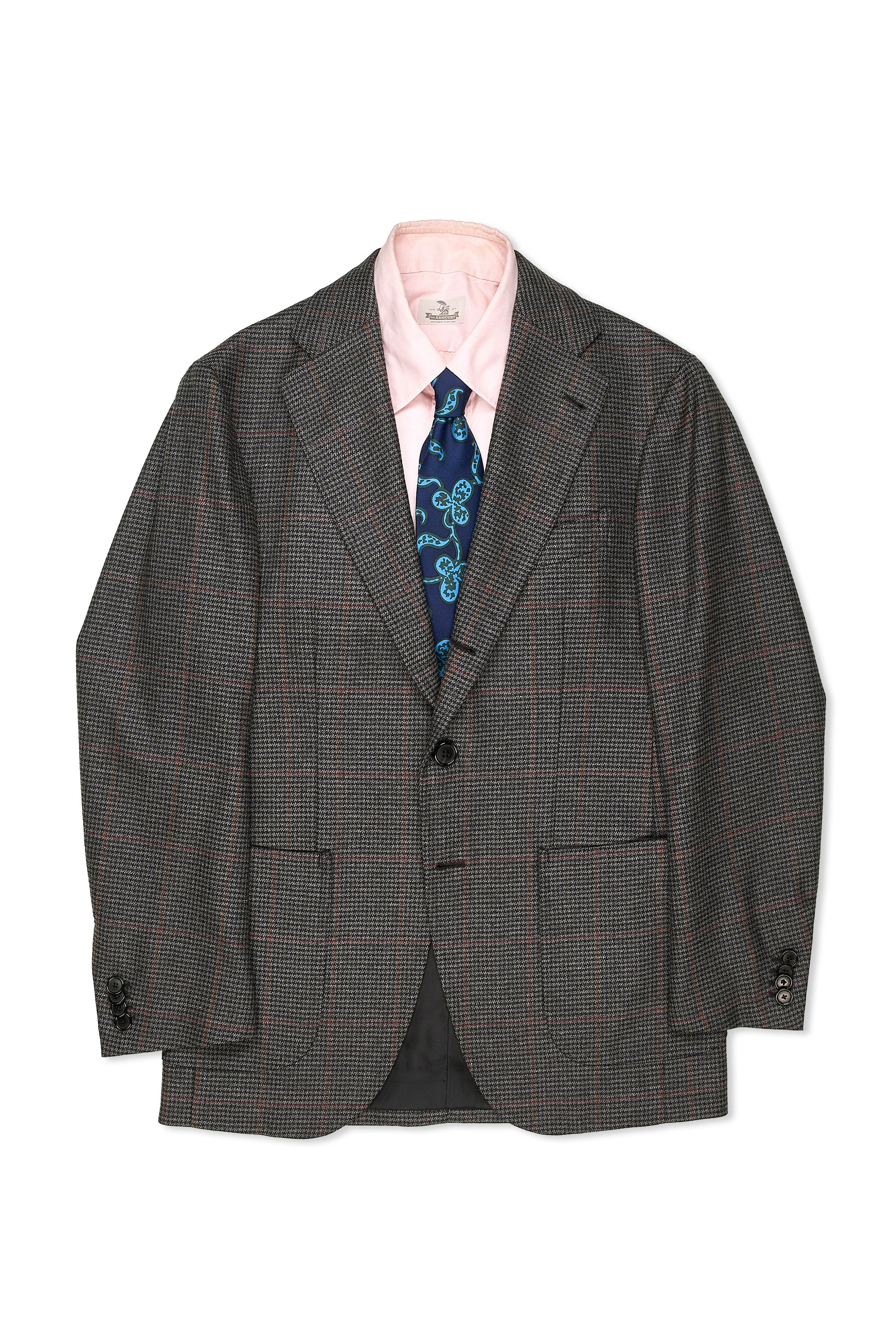 Casa Del Sarto Grey Mini Houndstooth with Red/Orange Windowpane Wool Sport Coat