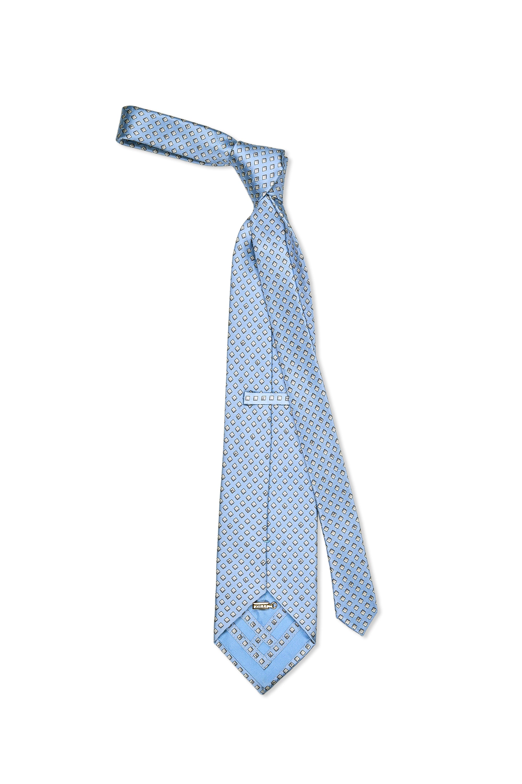 Zilli Light Blue with Grey Square Pattern Silk Tie