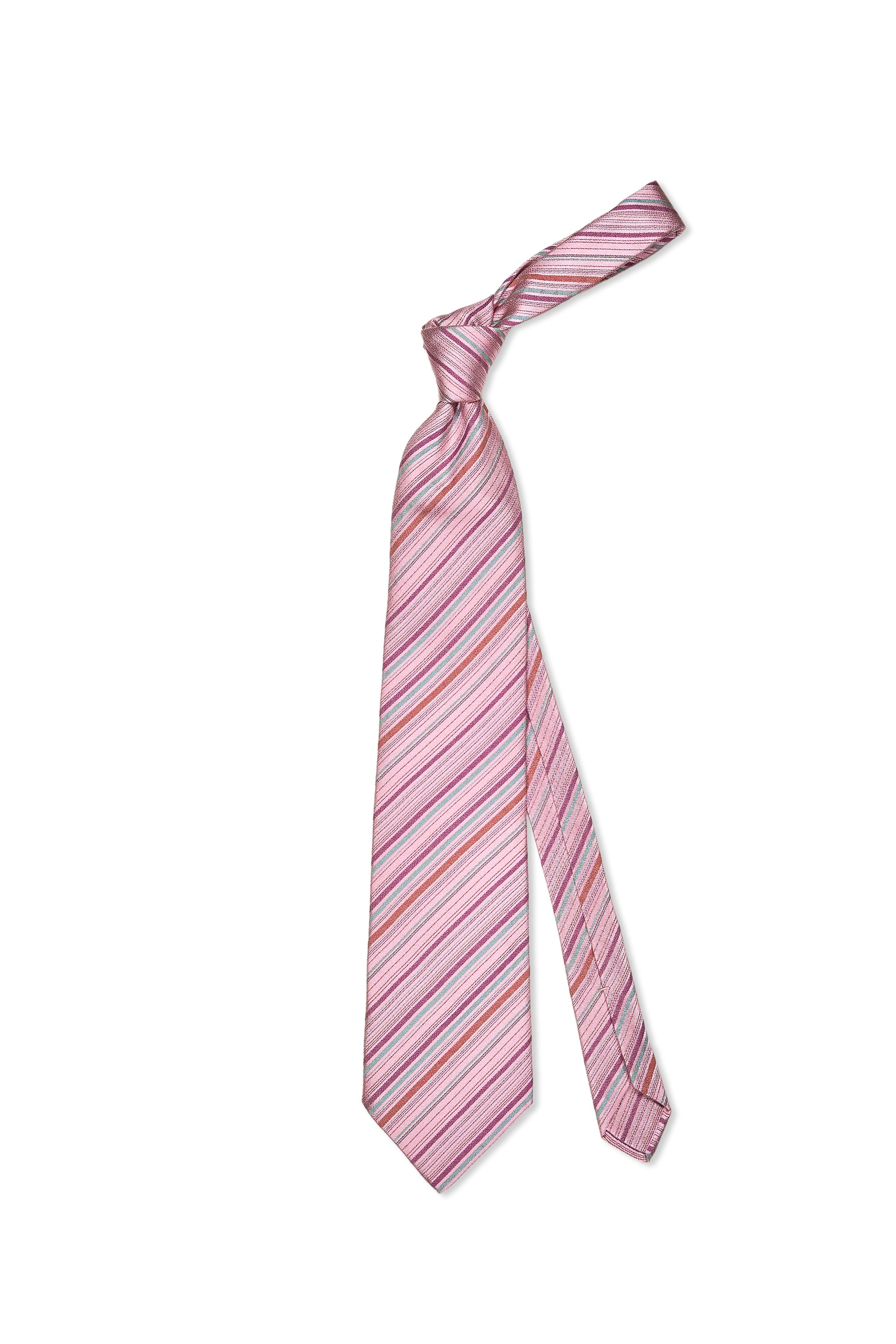 Zilli Pink with Turquoise/Salmon/Purple Stripe Silk Tie