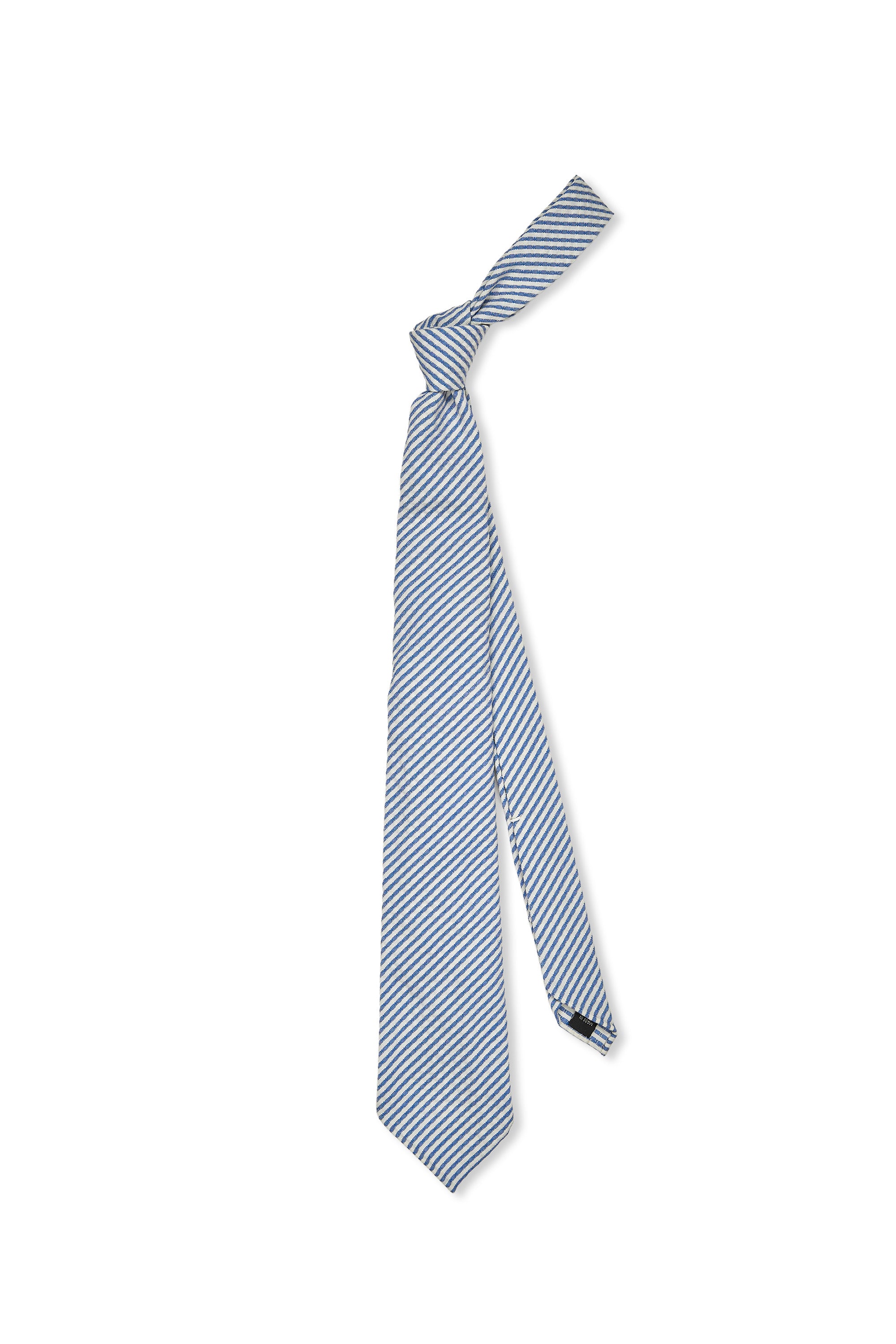 Atto Vannucci White/Blue Stripe Seersucker Wool Tie