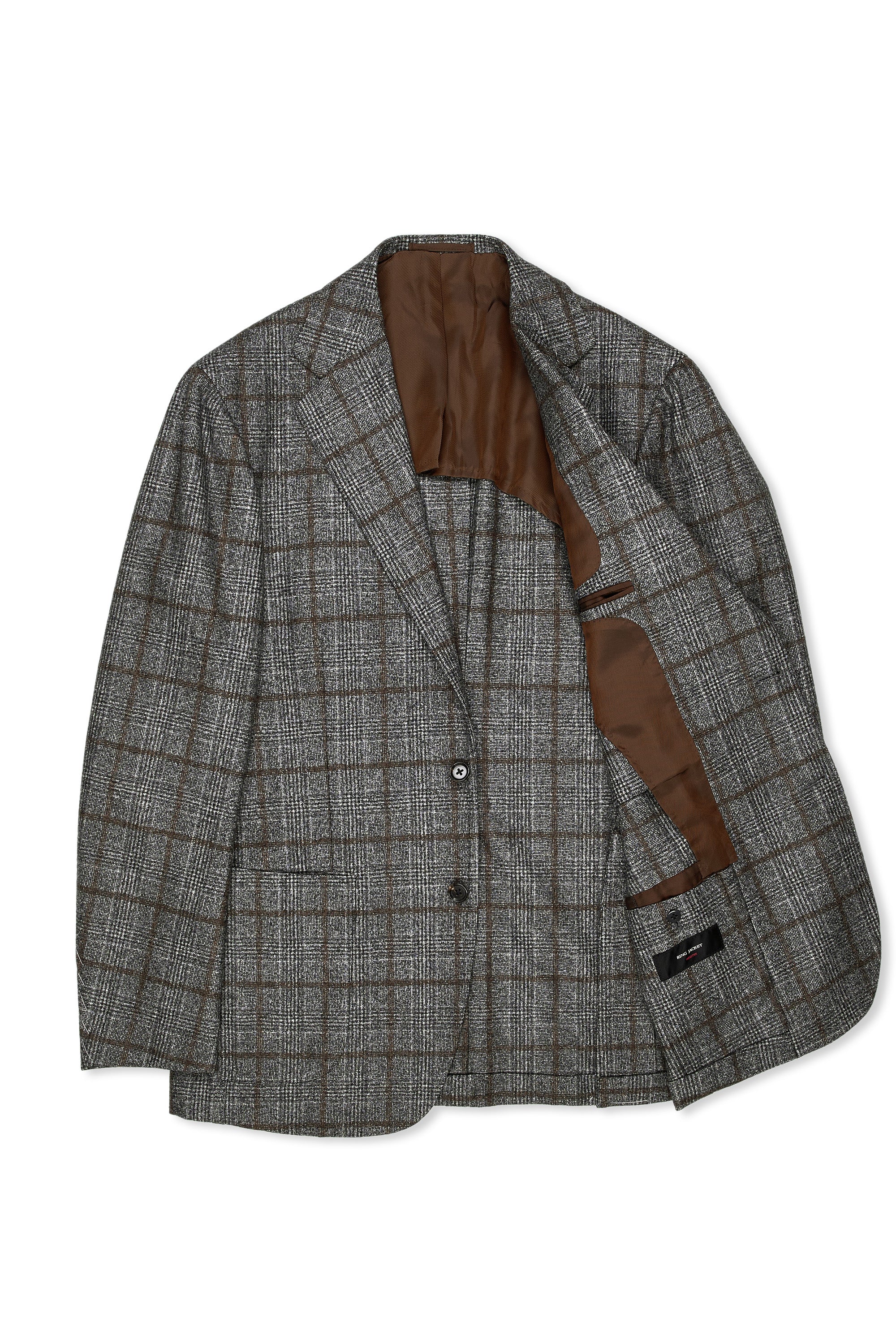 Ring Jacket Meister Grey/Brown Check Wool Sport Coat