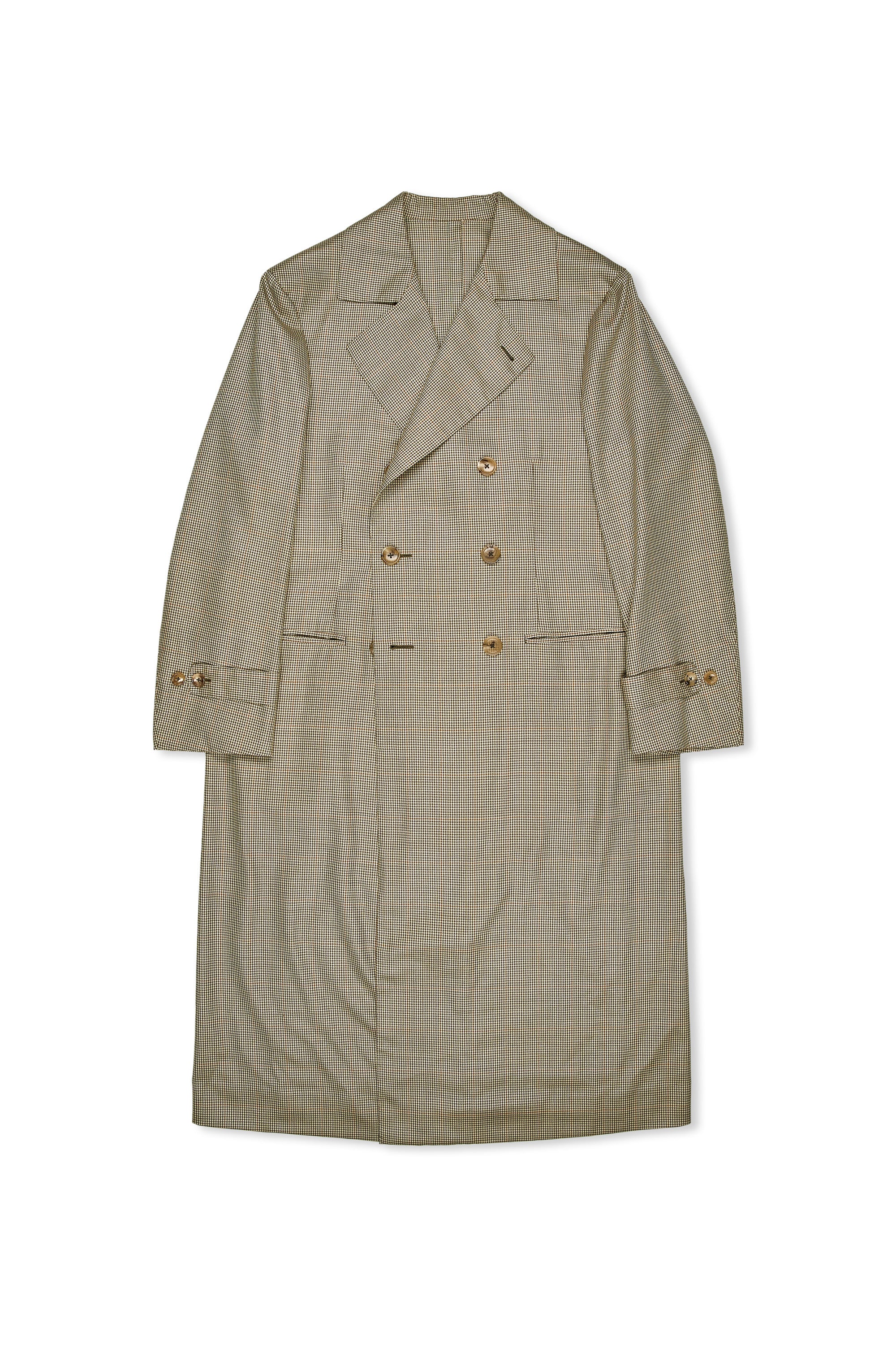 B&Tailor Beige/Brown/Orange Wool Houndstooth Overcoat