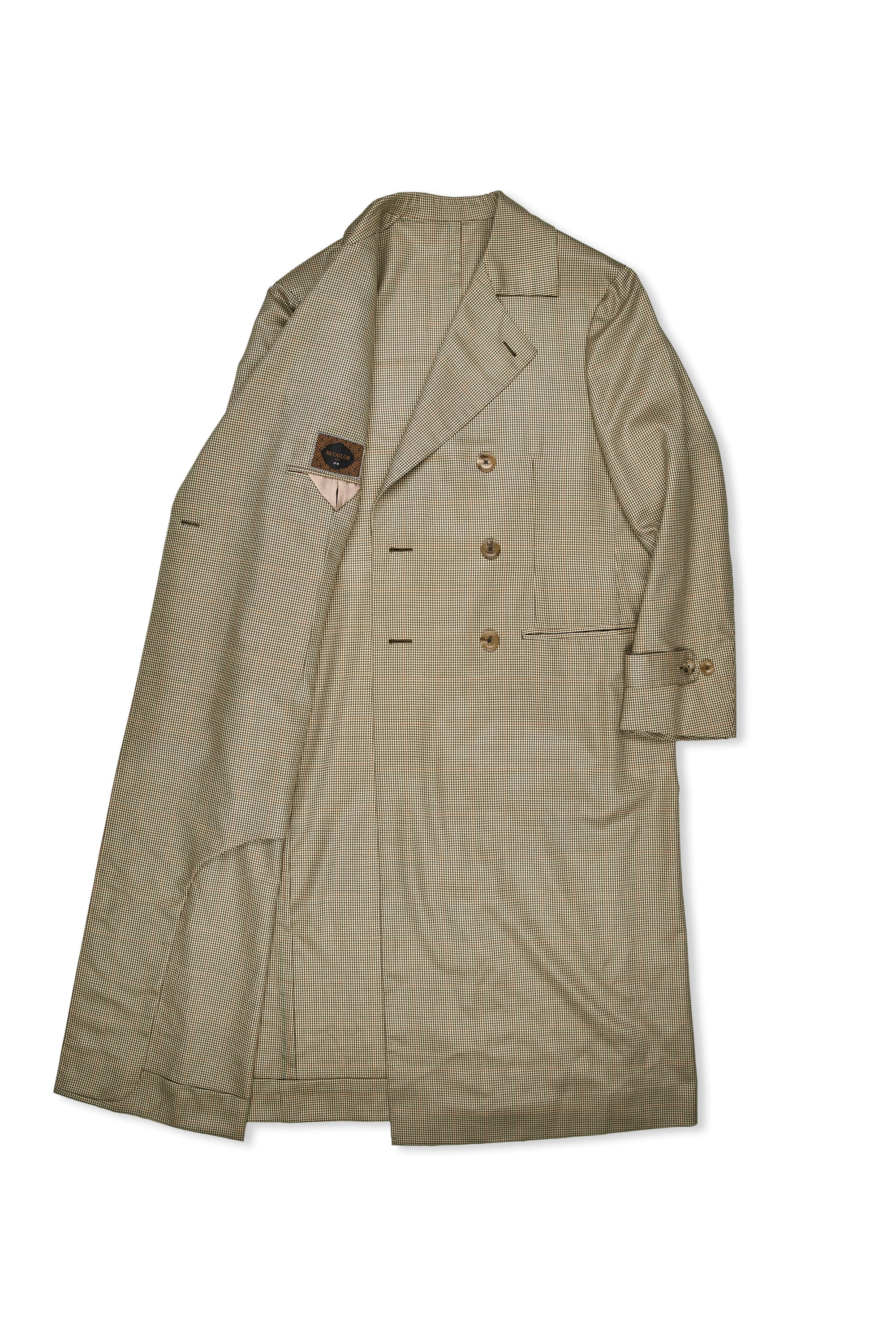 B&Tailor Beige/Brown/Orange Wool Houndstooth Overcoat