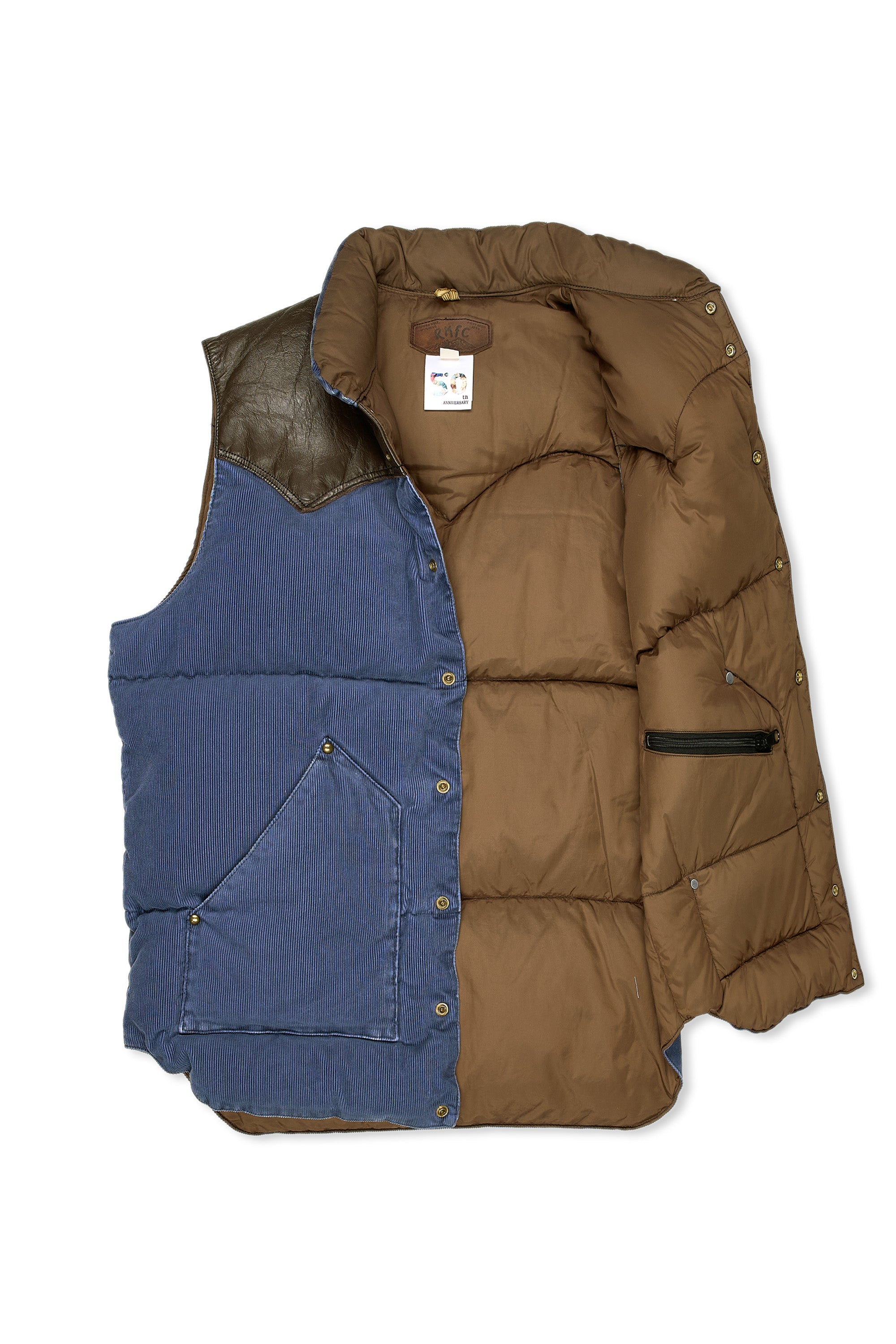 Rocky Mountain Featherbed 200-232-16 Blue Corduroy with Brown Leather Down Vest