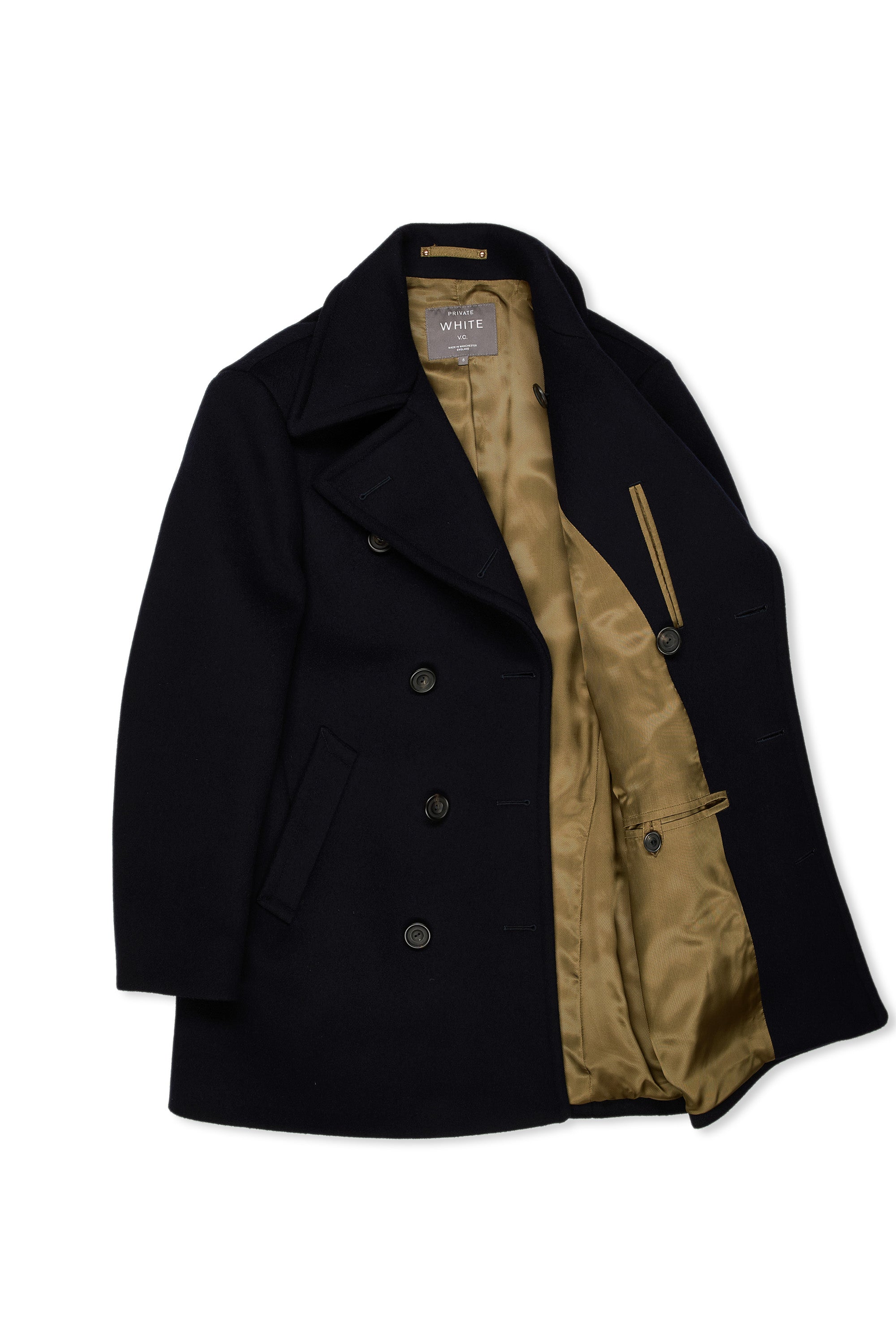 Private White V.C. Navy Wool/Cashmere Pea Coat