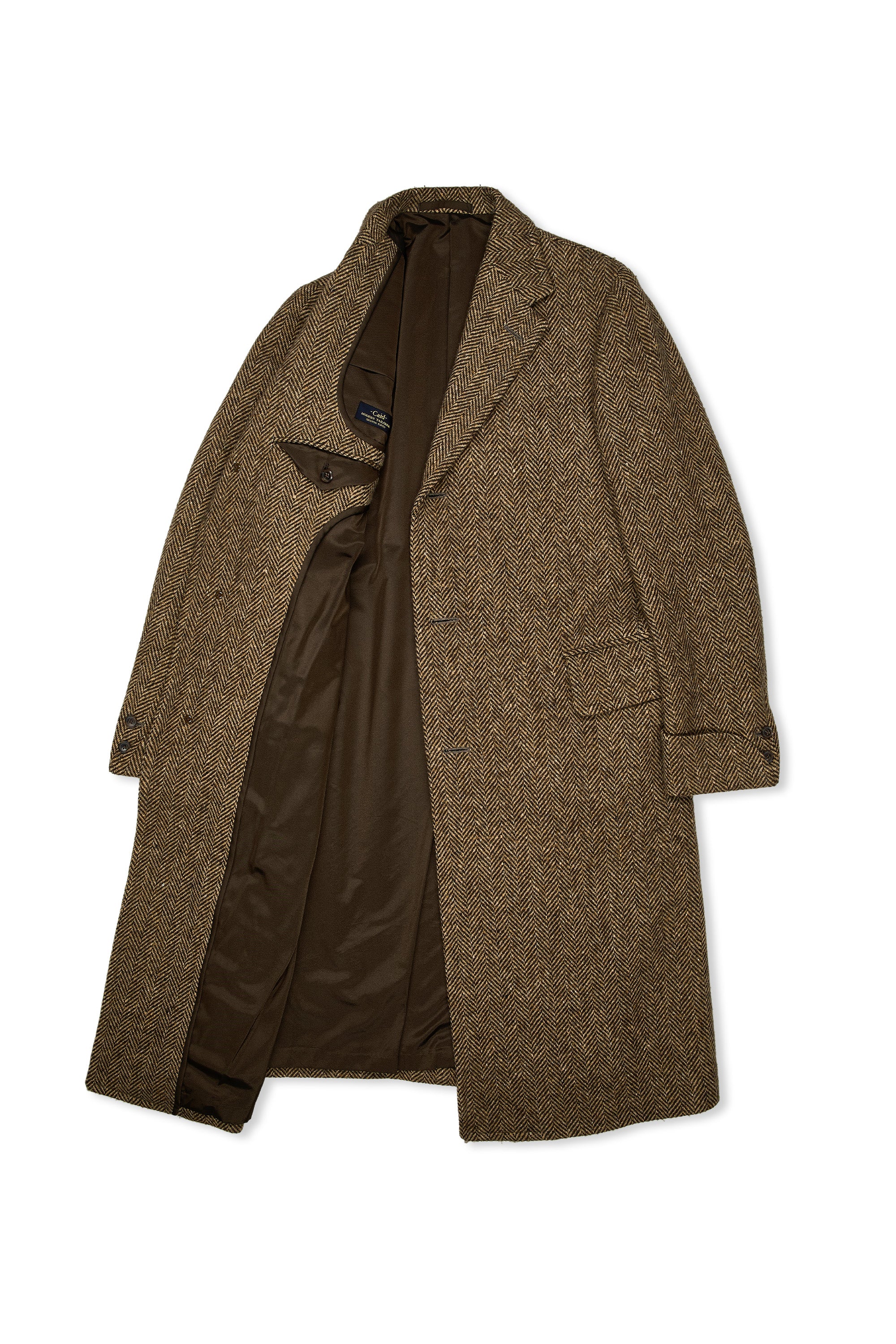 Tailor Caid Brown Herringbone Tweed Wool Overcoat