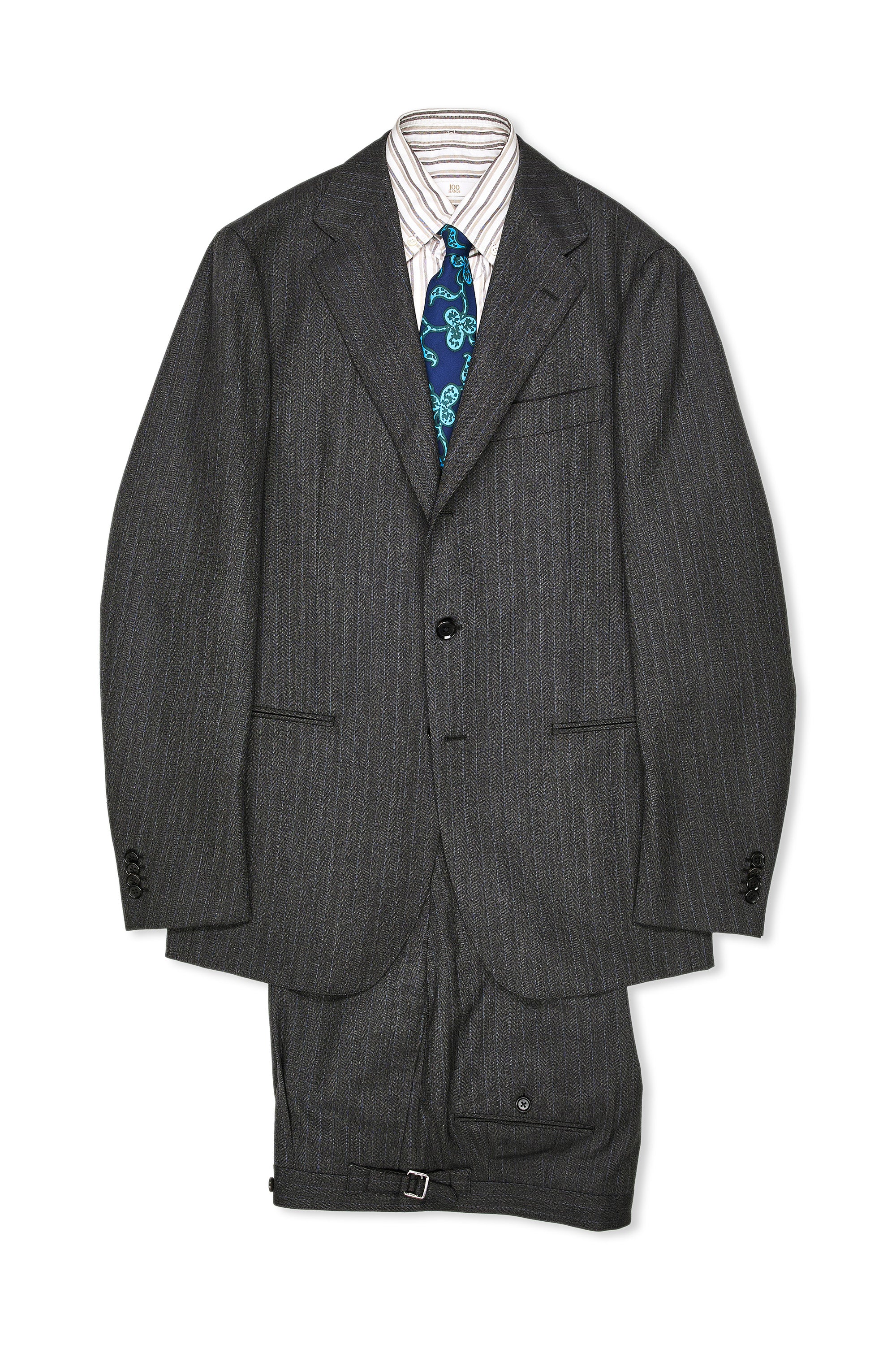 The Armoury by Ring Jacket Model 3 Charcoal with Blue Pinstripe Herringbone Wool Suit MTO