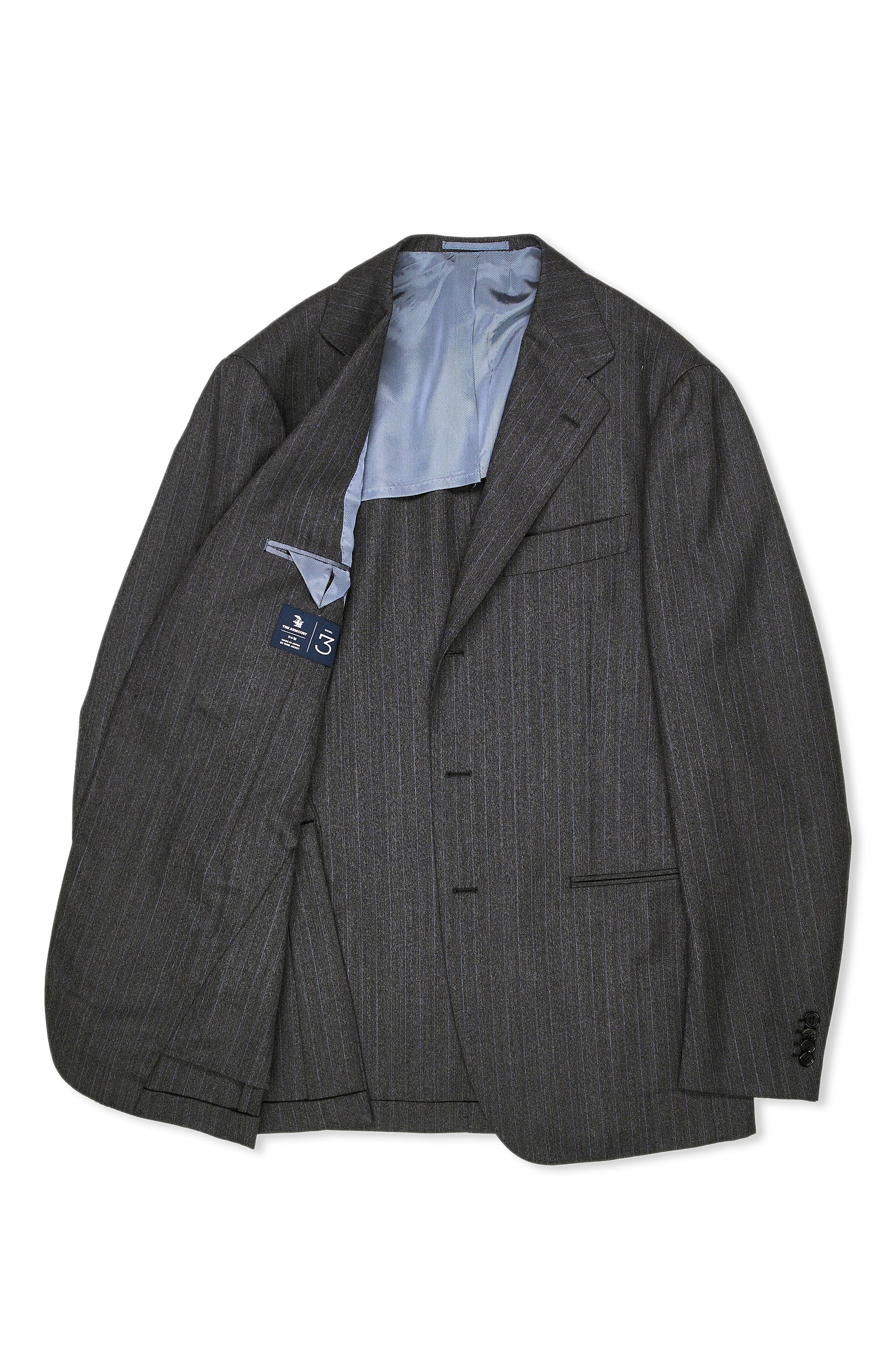 The Armoury by Ring Jacket Model 3 Charcoal with Blue Pinstripe Herringbone Wool Suit MTO