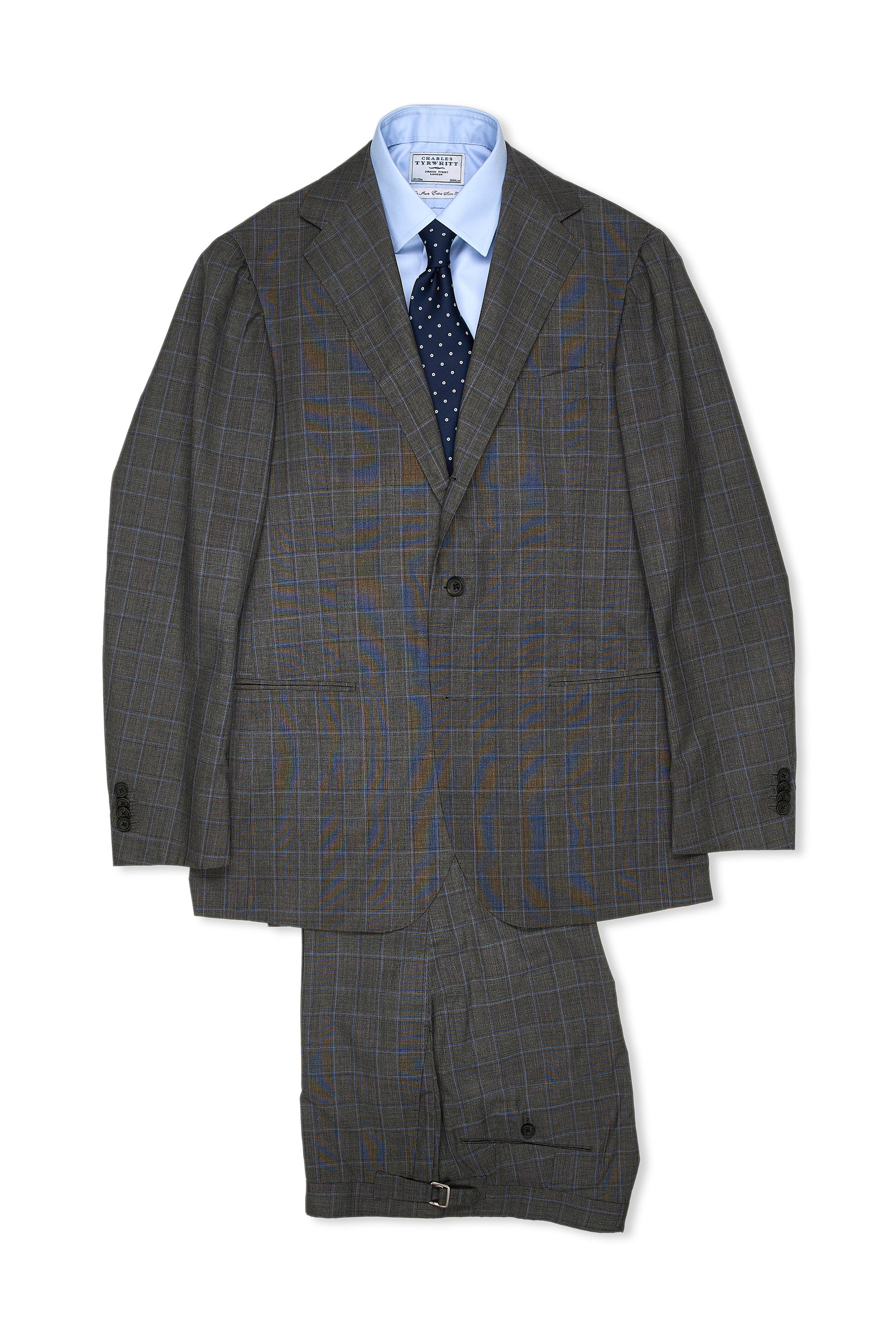Ring Jacket Meister Blue/Grey Check Wool/Silk Suit MTO