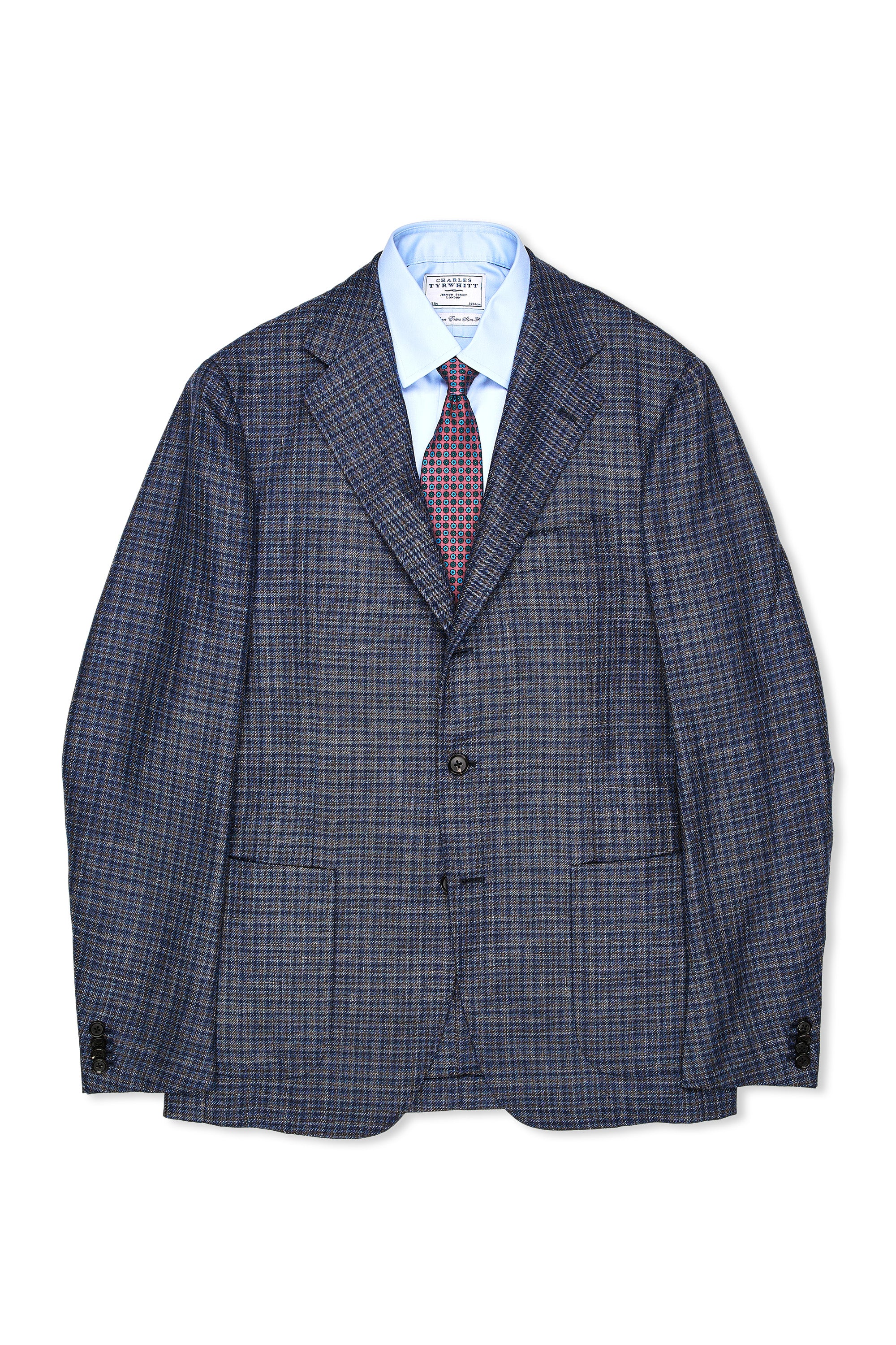 The Armoury by Ring Jacket Model 3 Blue/Brown Check Wool/Silk/Linen Sport Coat