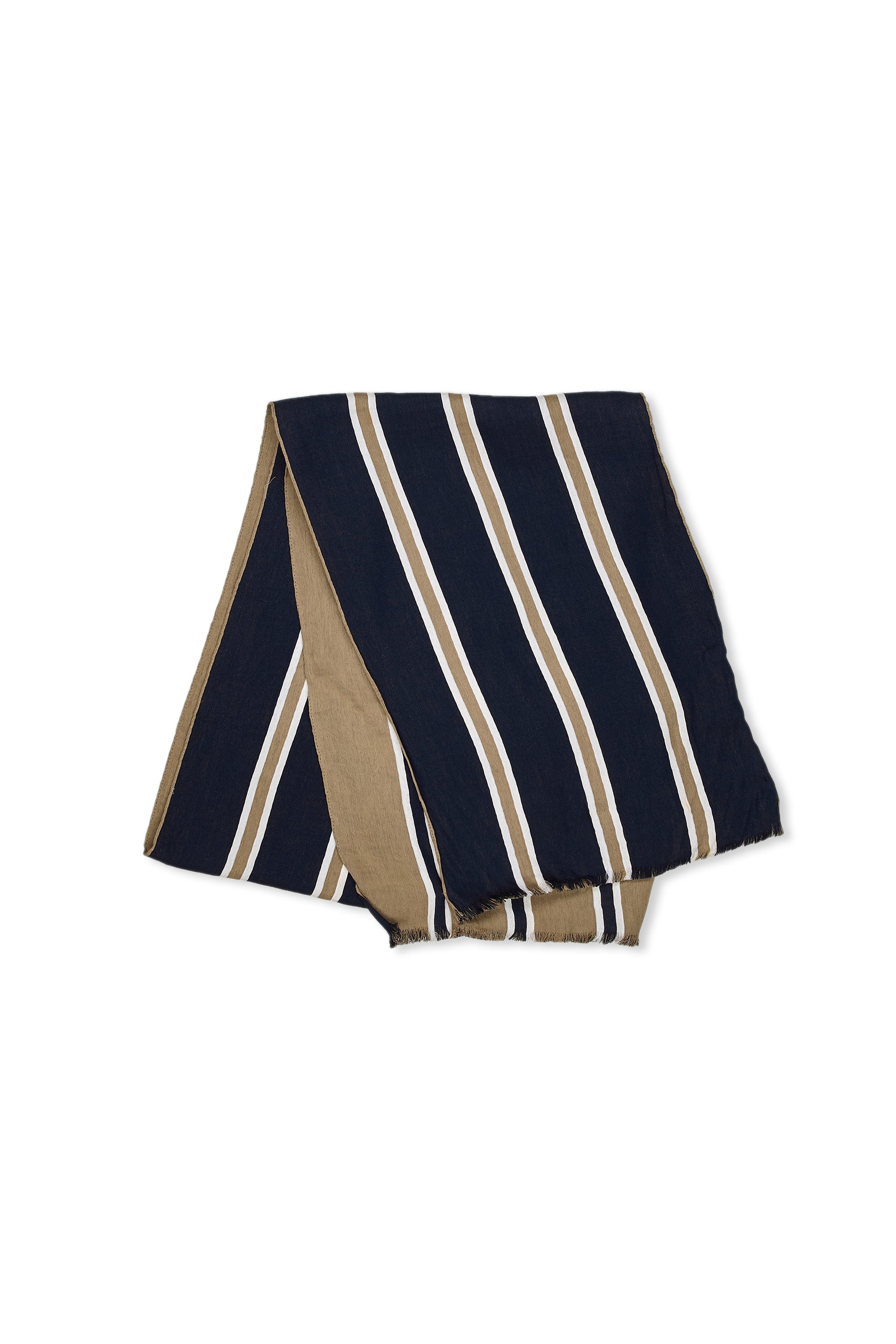 Brooks Brothers Navy/Beige/White Stripe Cotton/Silk Scarf