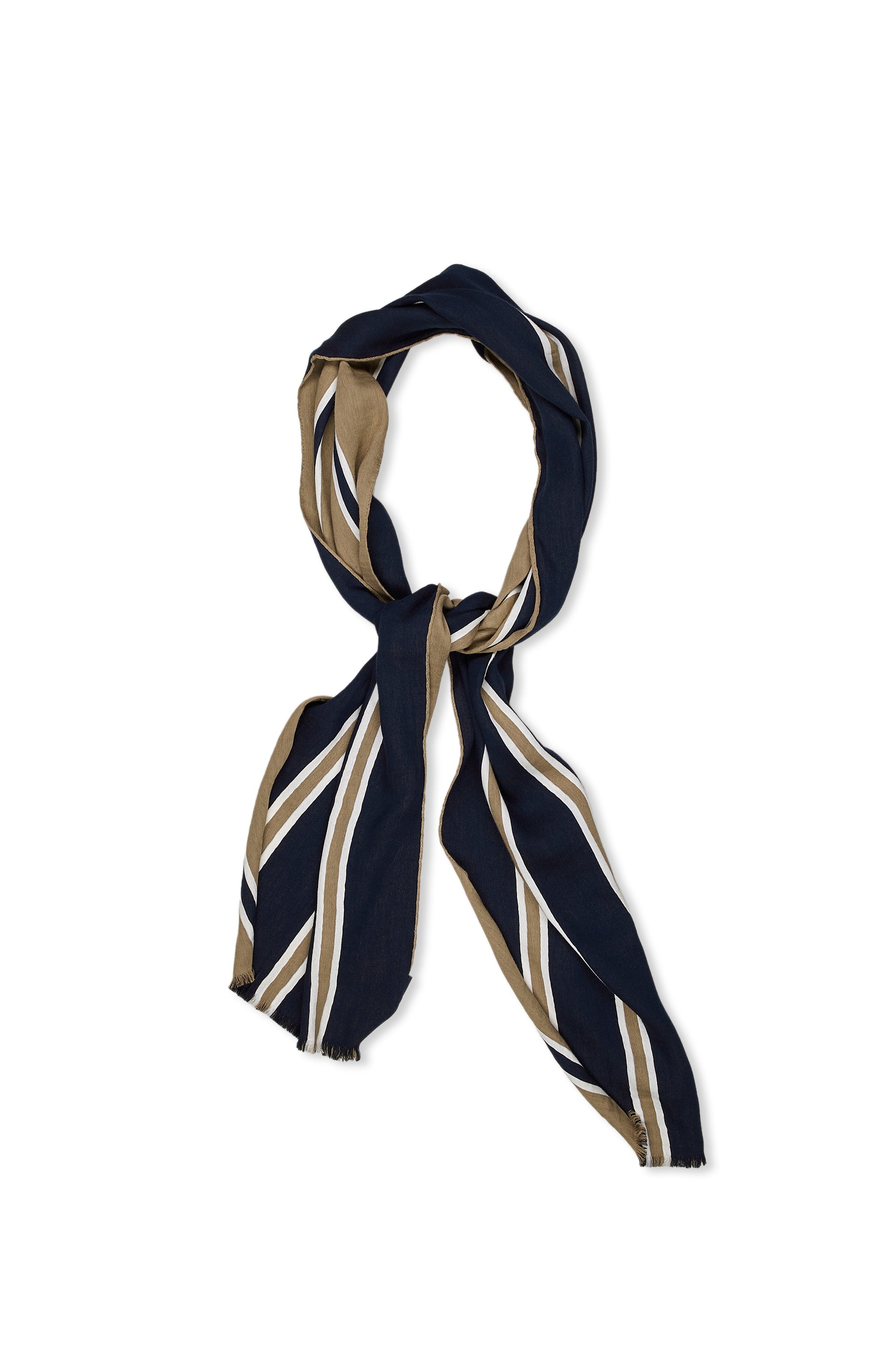 Brooks Brothers Navy/Beige/White Stripe Cotton/Silk Scarf