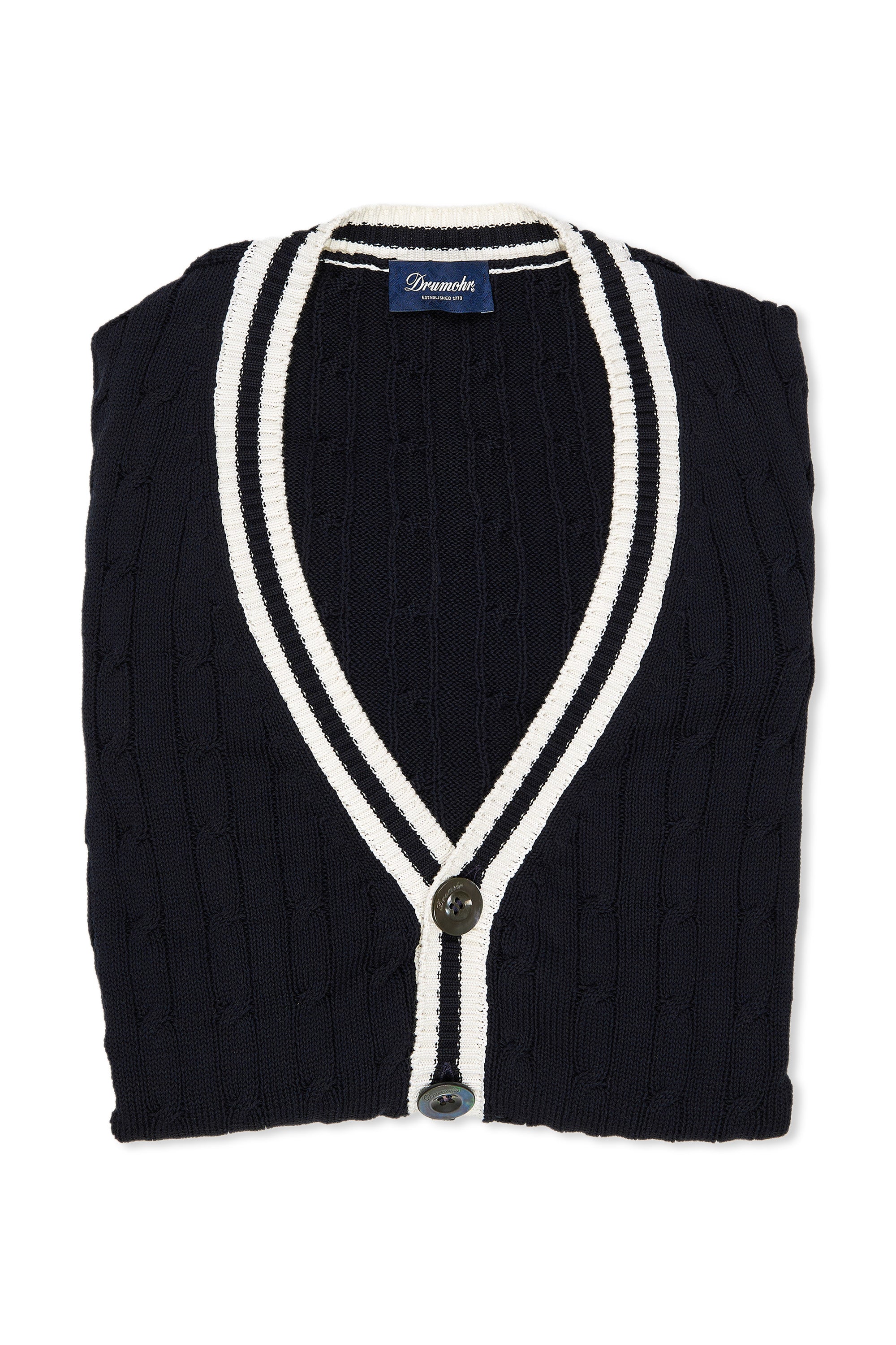 Drumohr Navy with White Cotton Cableknit Cardigan