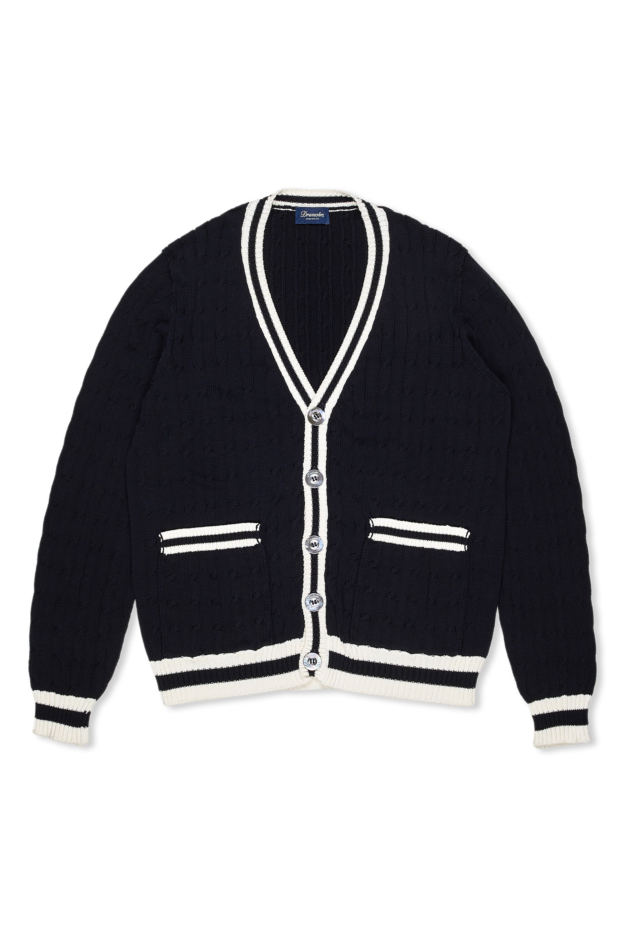 Drumohr Navy with White Cotton Cableknit Cardigan
