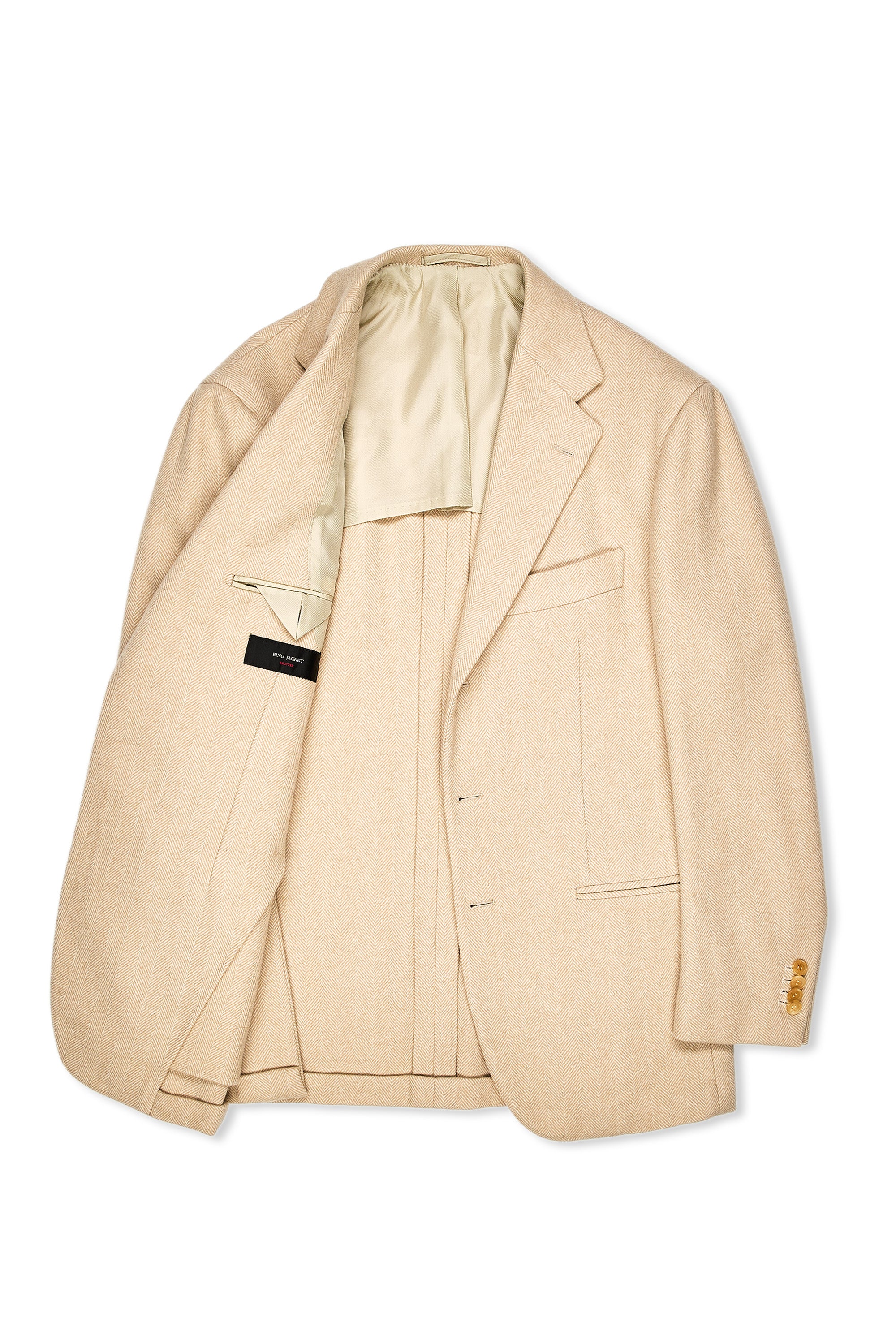Ring Jacket Meister Beige Herringbone Tweed Wool Sport Coat MTO