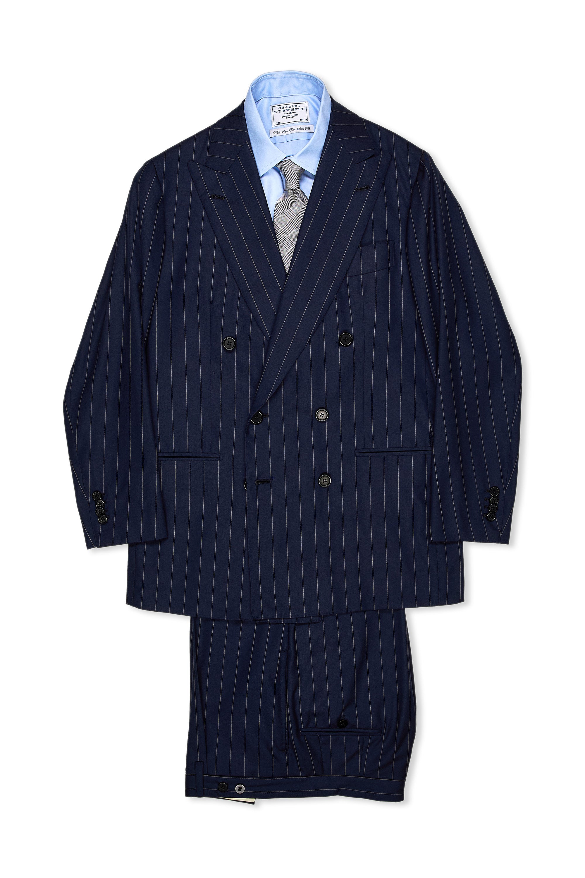 Orazio Luciano Navy with White Pinstripe Wool DB Suit