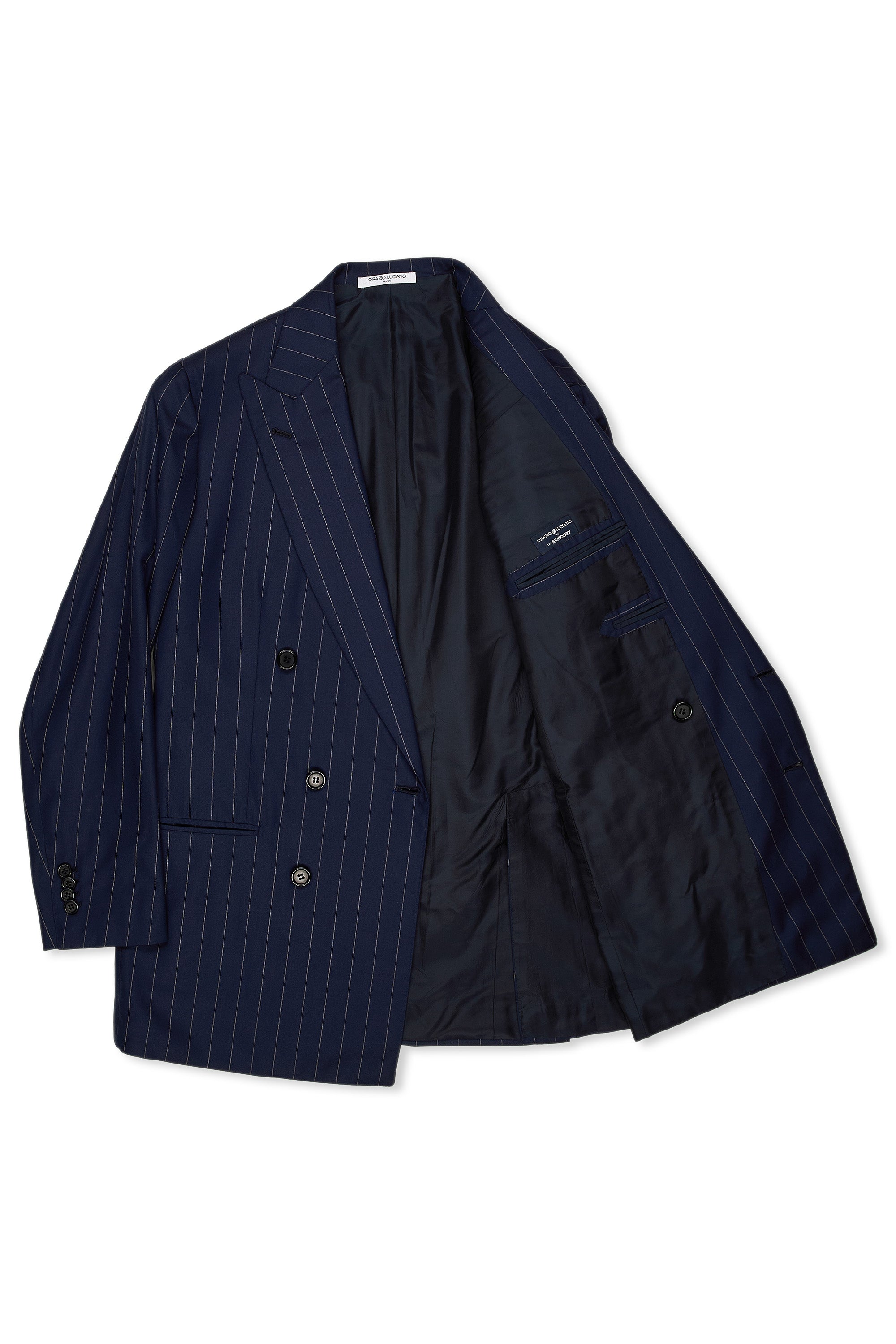 Orazio Luciano Navy with White Pinstripe Wool DB Suit