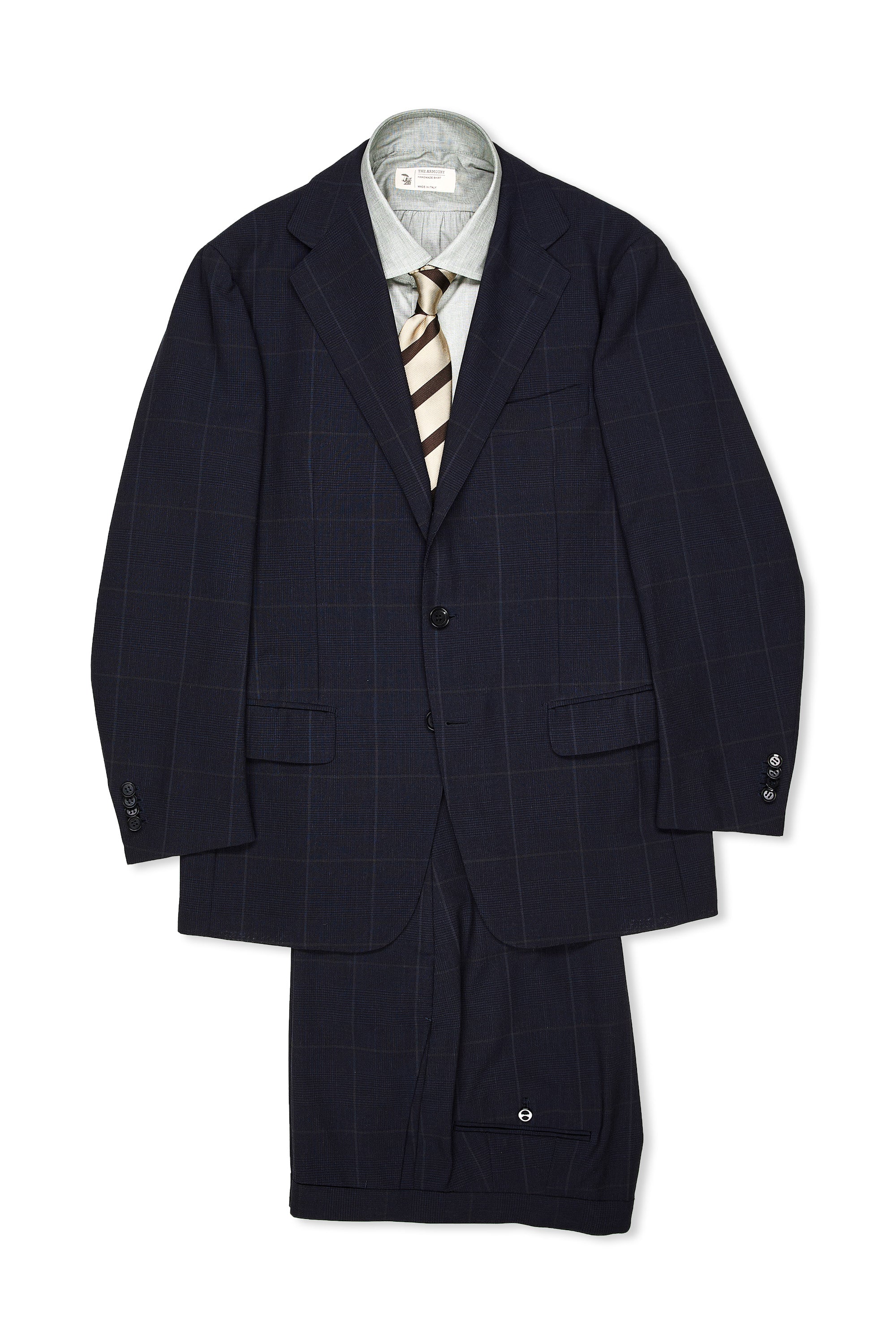 Ring Jacket Navy with Grey Windowpane Check Wool/Mohair/Silk Suit