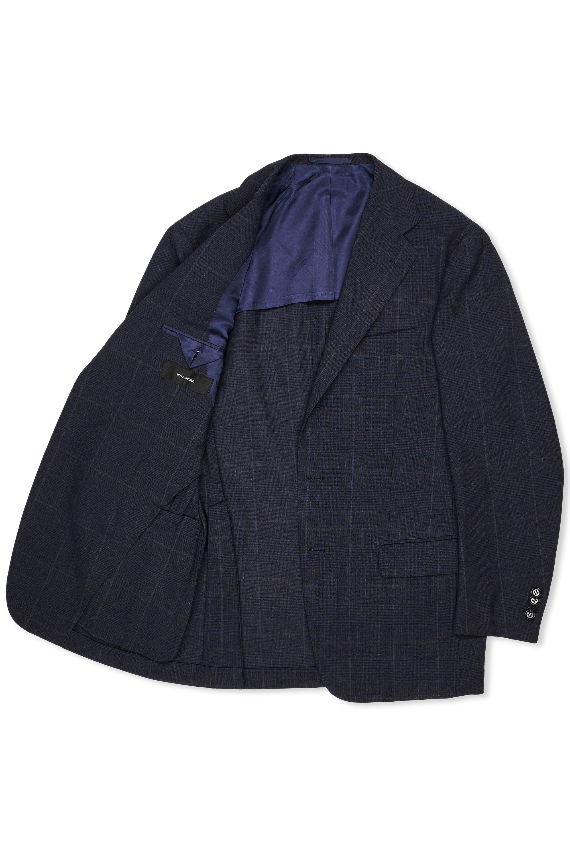 Ring Jacket Navy with Grey Windowpane Check Wool/Mohair/Silk Suit