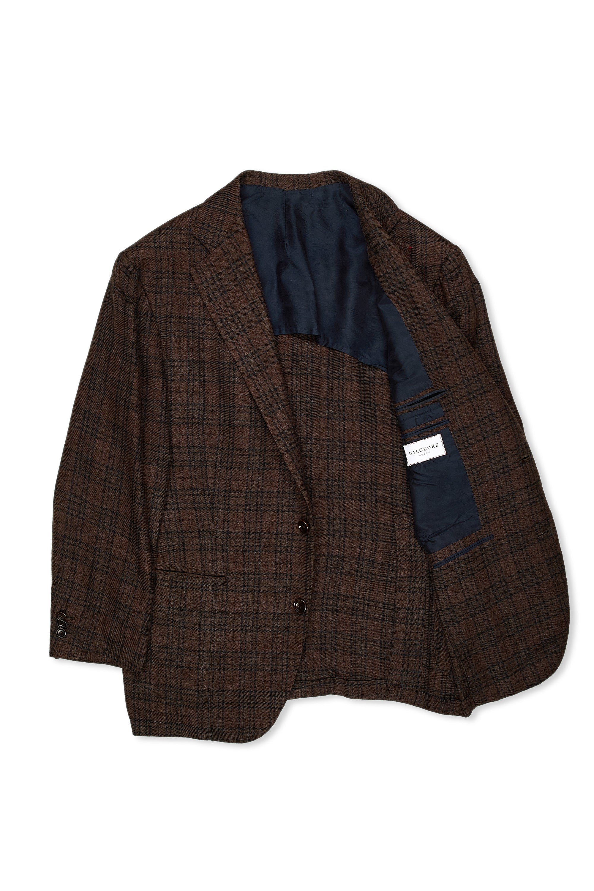 Dalcuore Dark Brown with Black Check Wool/Silk Sport Coat