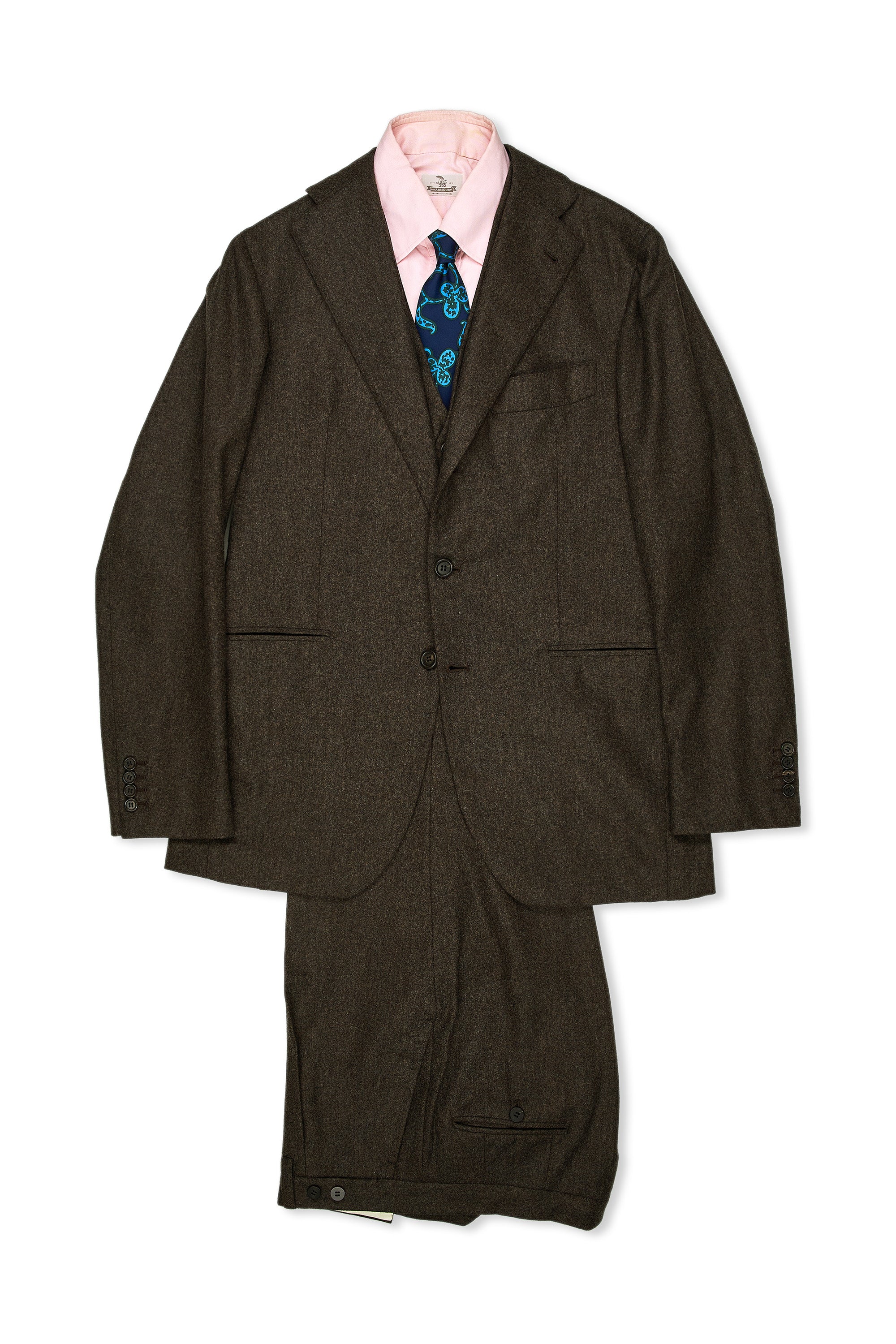 Orazio Luciano Dark Brown Flannel Wool 3 Piece Suit
