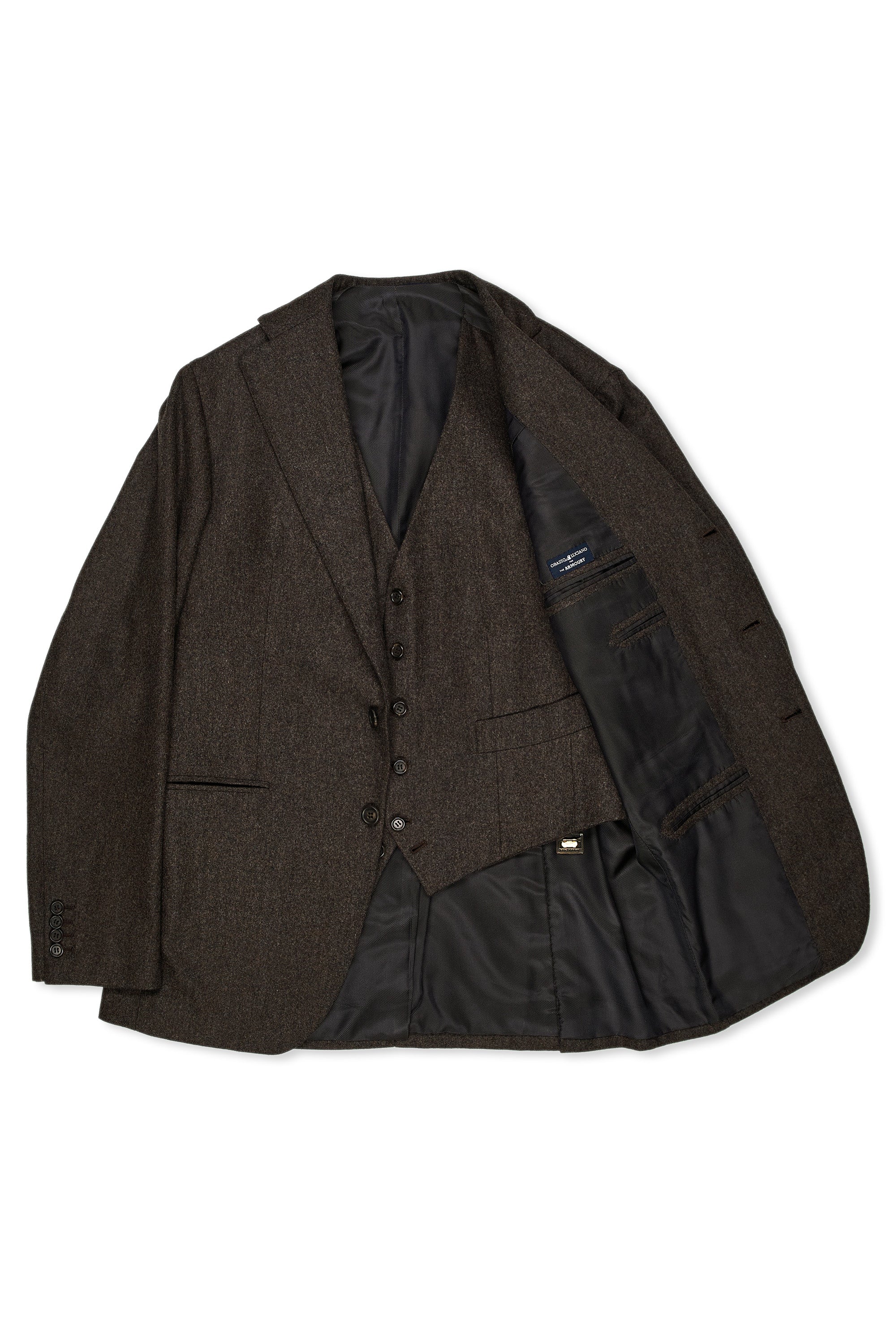 Orazio Luciano Dark Brown Flannel Wool 3 Piece Suit
