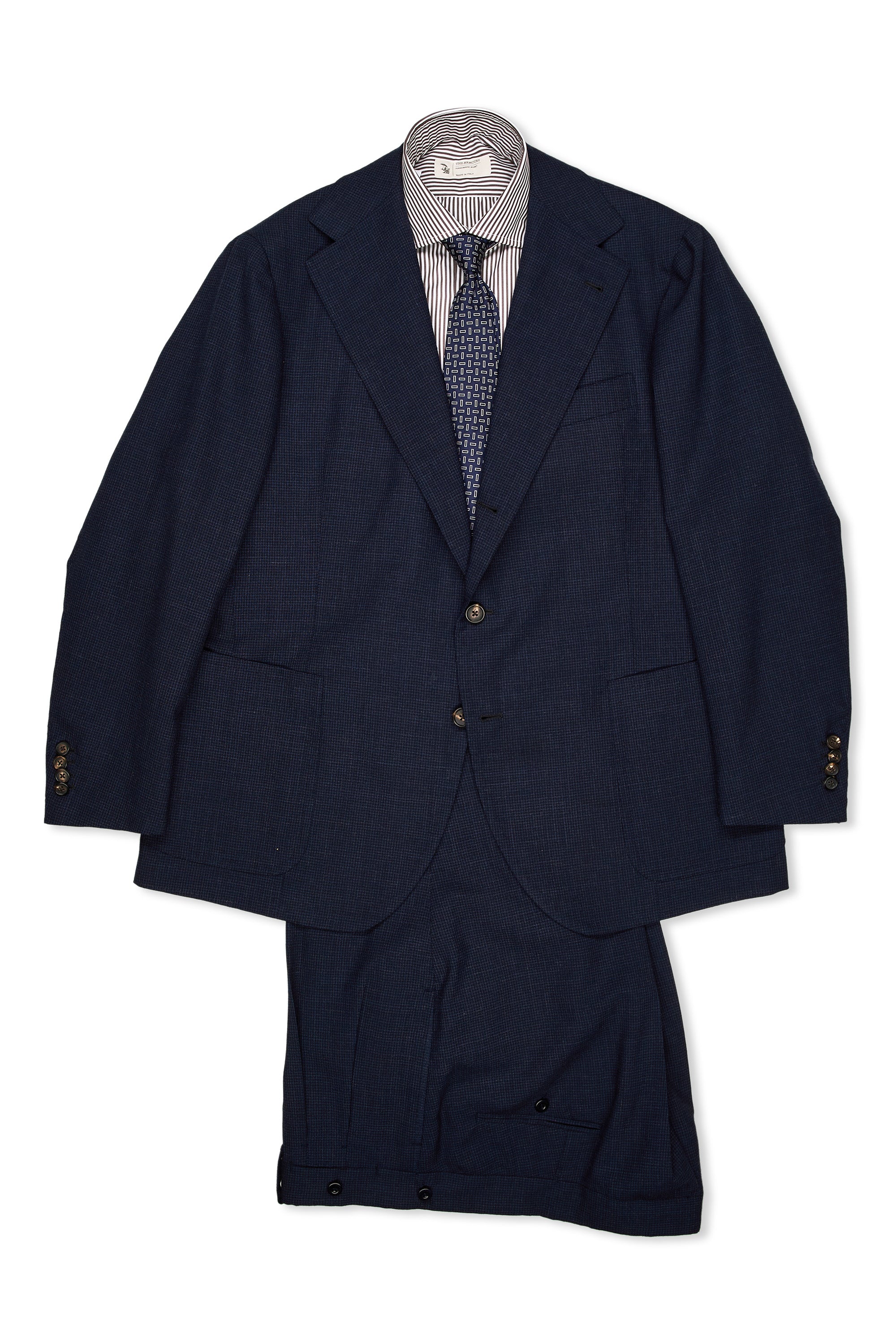 Sartoria Solito Navy/Black Mini Houndstooth Wool Jacket with Ambrosi Trousers