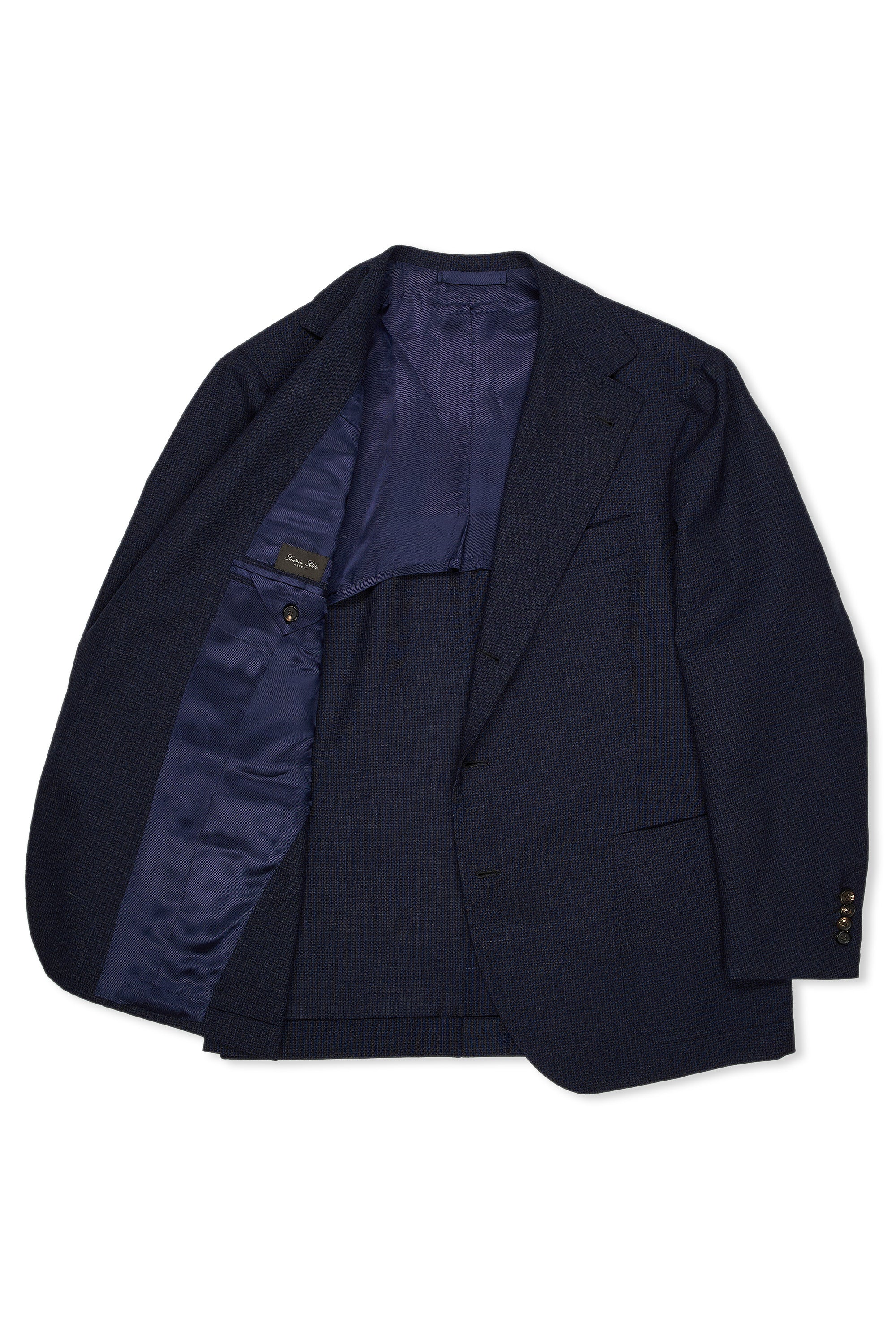 Sartoria Solito Navy/Black Mini Houndstooth Wool Jacket with Ambrosi Trousers
