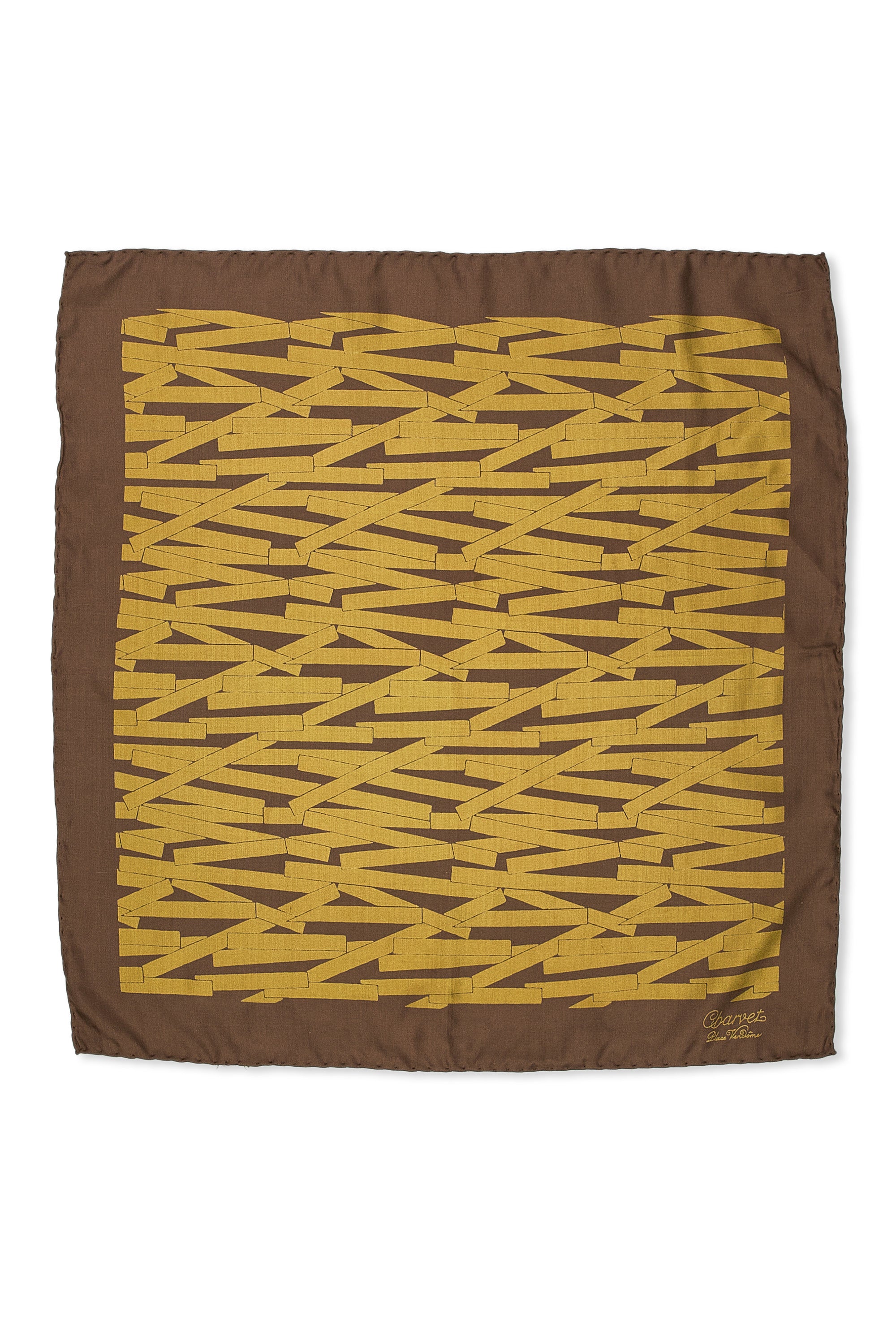 Charvet Brown/Mustard Pattern Silk Pocket Square