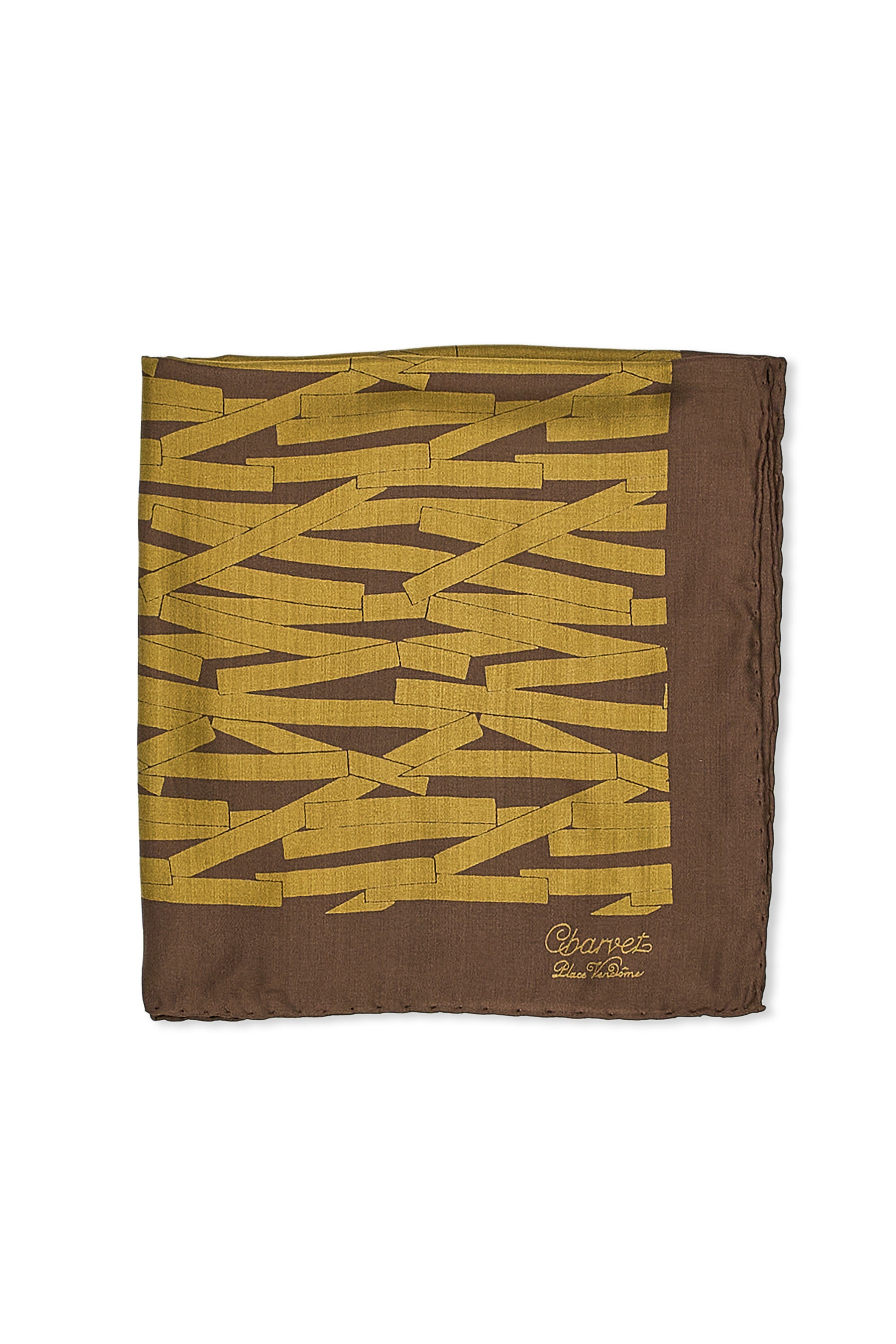 Charvet Brown/Mustard Pattern Silk Pocket Square