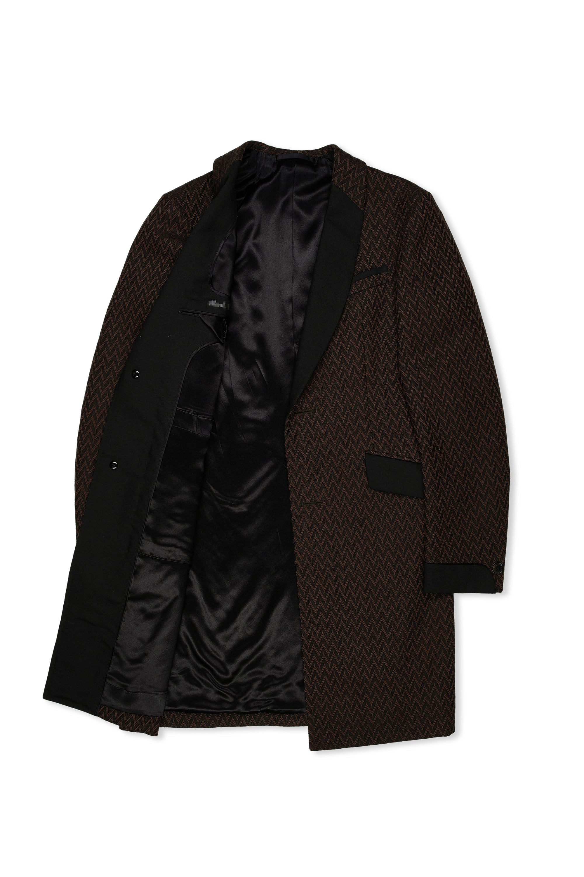 WW Chan Brown/Black Zigzag Jacquard Shawl Collar Overcoat