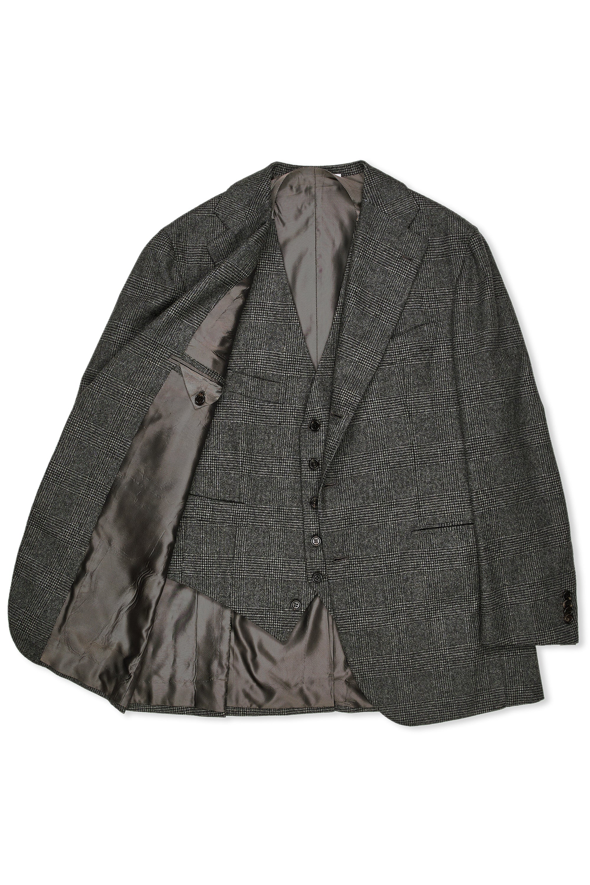 Orazio Luciano Black/Grey Check Flannel Wool 3 Piece Suit