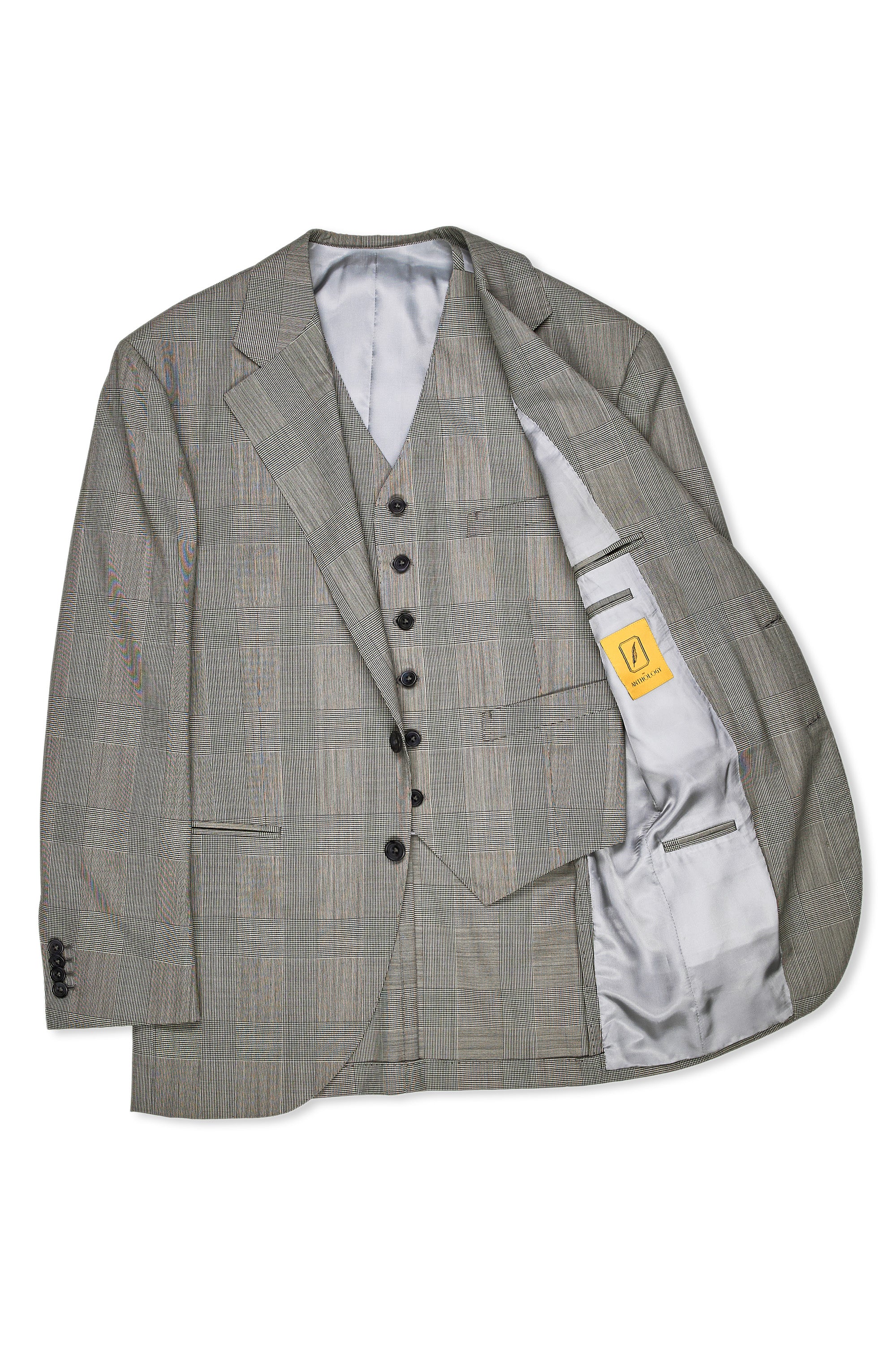The Anthology Black/White Prince of Wales Check Wool 3 Piece Suit MTO