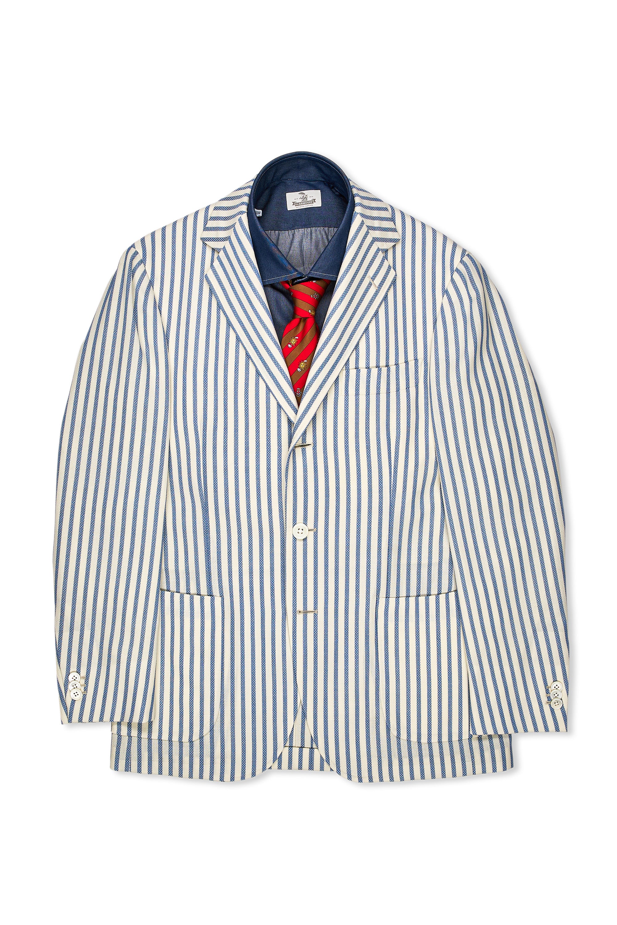 Ring Jacket Blue/Cream Stripe Wool Sport Coat
