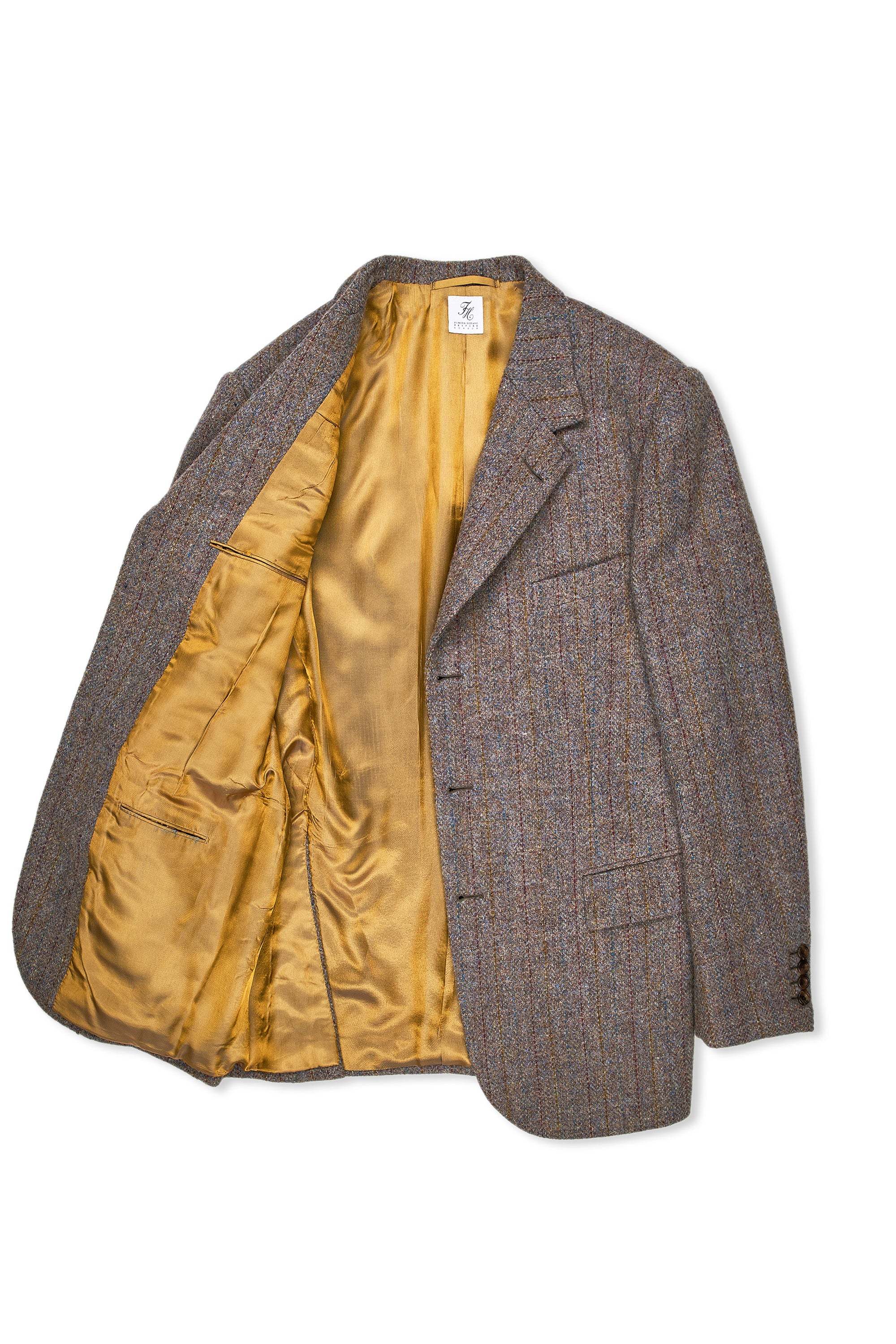 Fumiya Hirano Lilac Gray with Mustard/Blue/Purple Stripe Harris Tweed Wool Sport Coat Bespoke