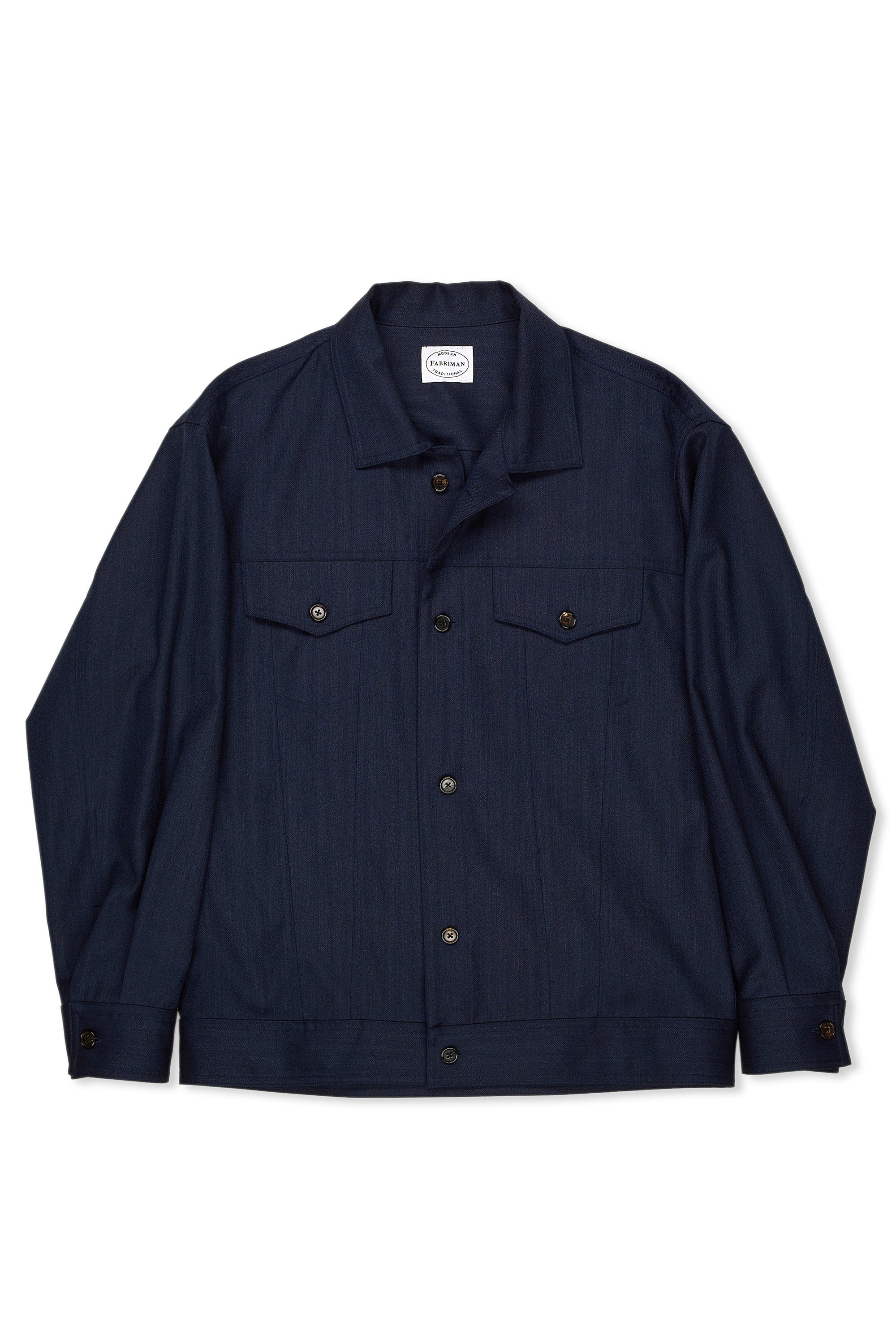 Fabriman Navy Herringbone Wool Jacket MTO