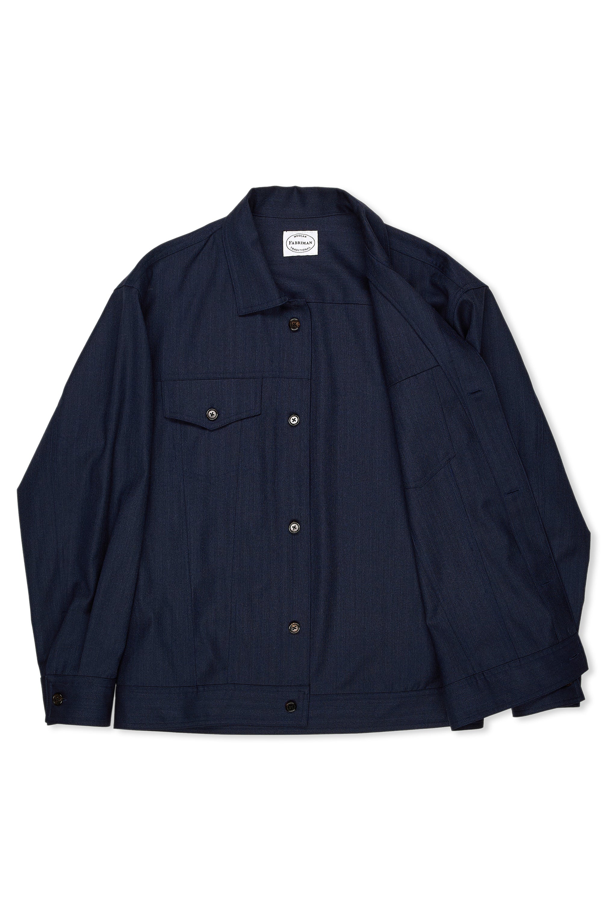 Fabriman Navy Herringbone Wool Jacket MTO