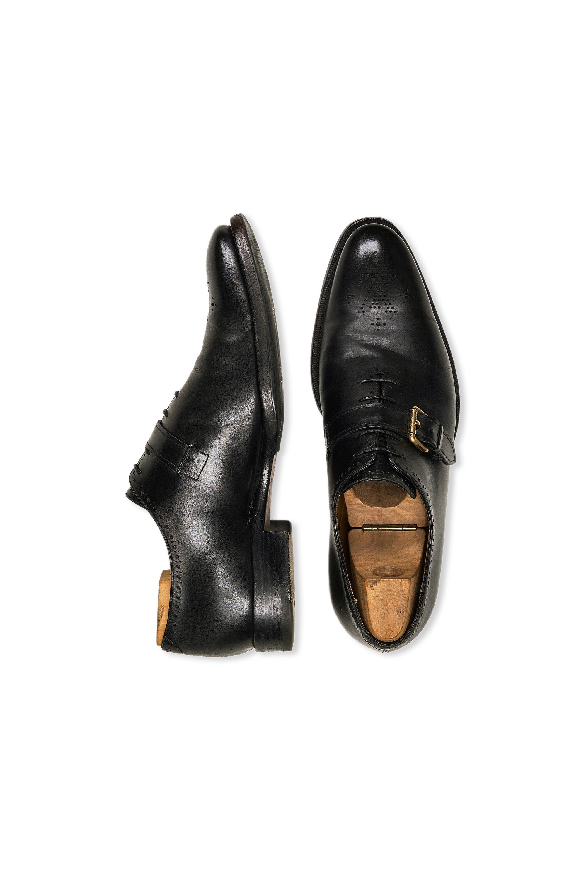 Louis Vuitton Black Calf Leather Single Strap Medallion Oxfords