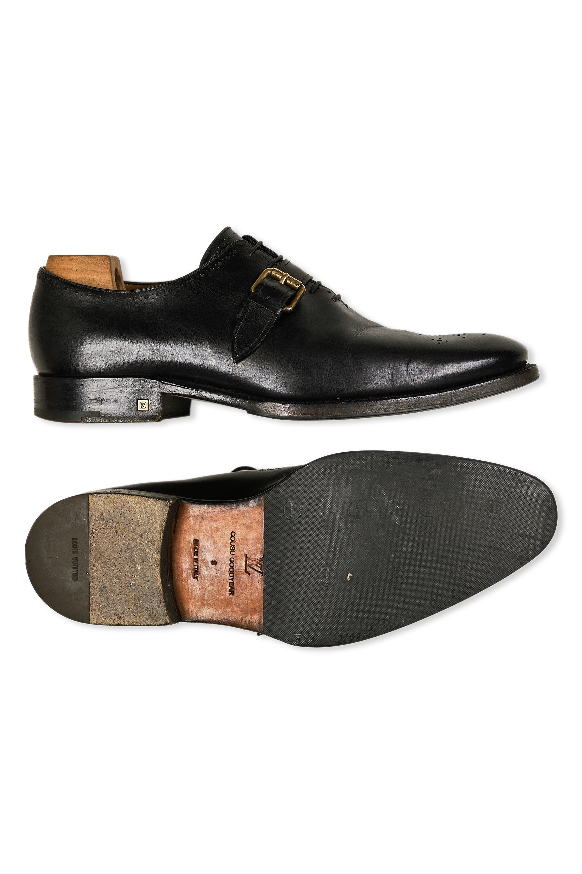 Louis Vuitton Black Calf Leather Single Strap Medallion Oxfords
