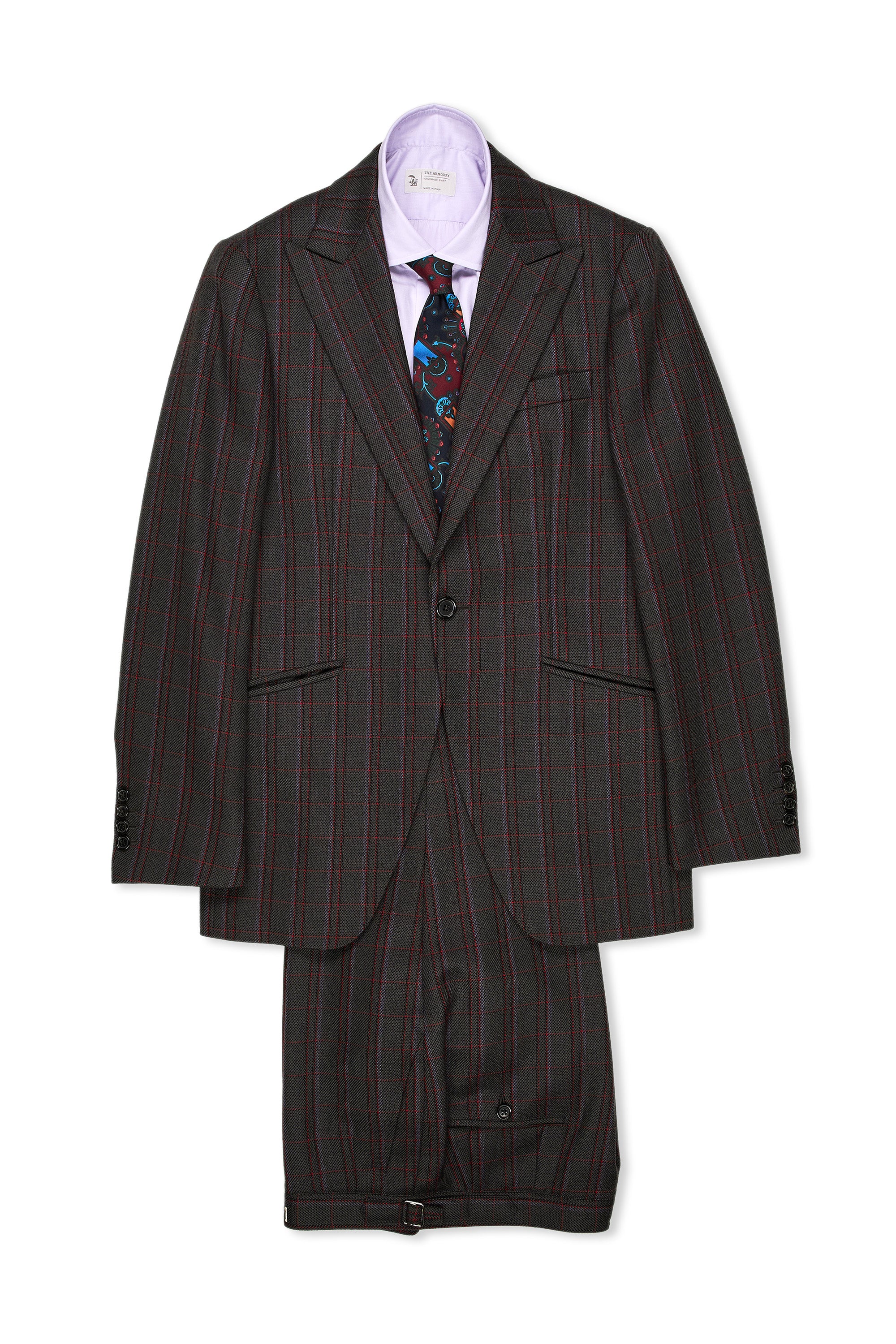 WW Chan Grey with Red/Purple Check Tweed Wool Suit Bespoke