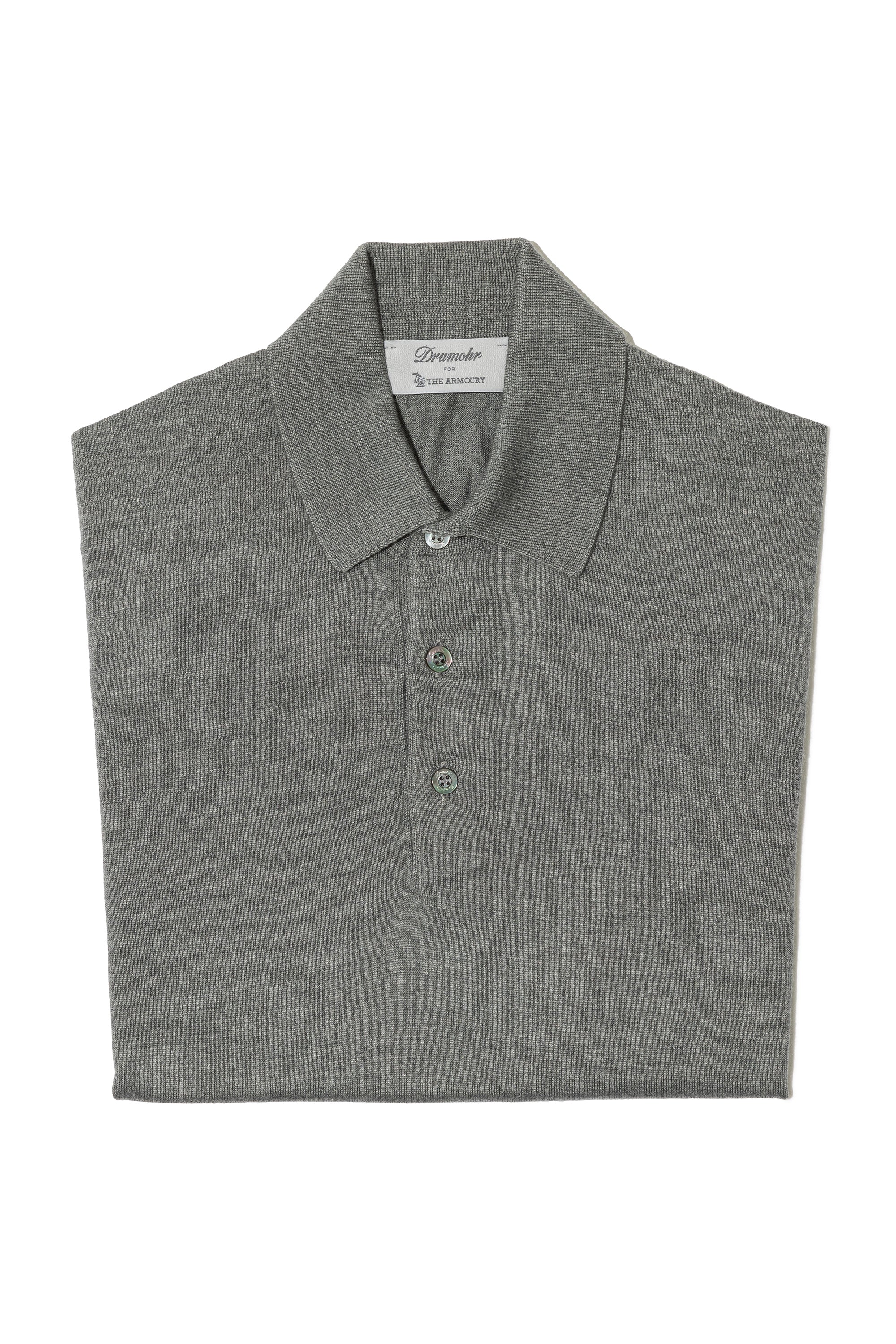 The Armoury by Drumohr Pale Grey Wool/Silk/Cashmere Long Sleeve Polo