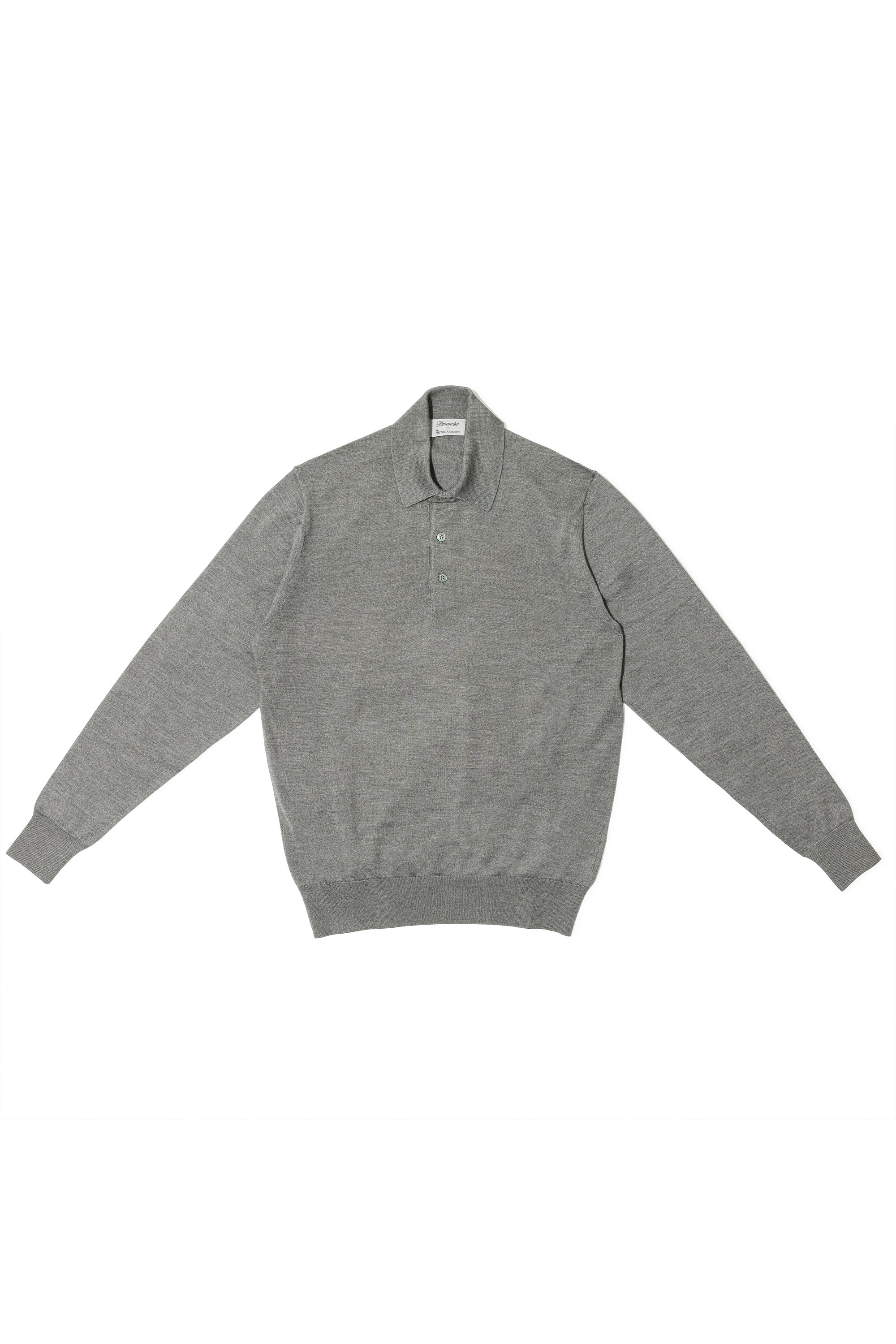 The Armoury by Drumohr Pale Grey Wool/Silk/Cashmere Long Sleeve Polo