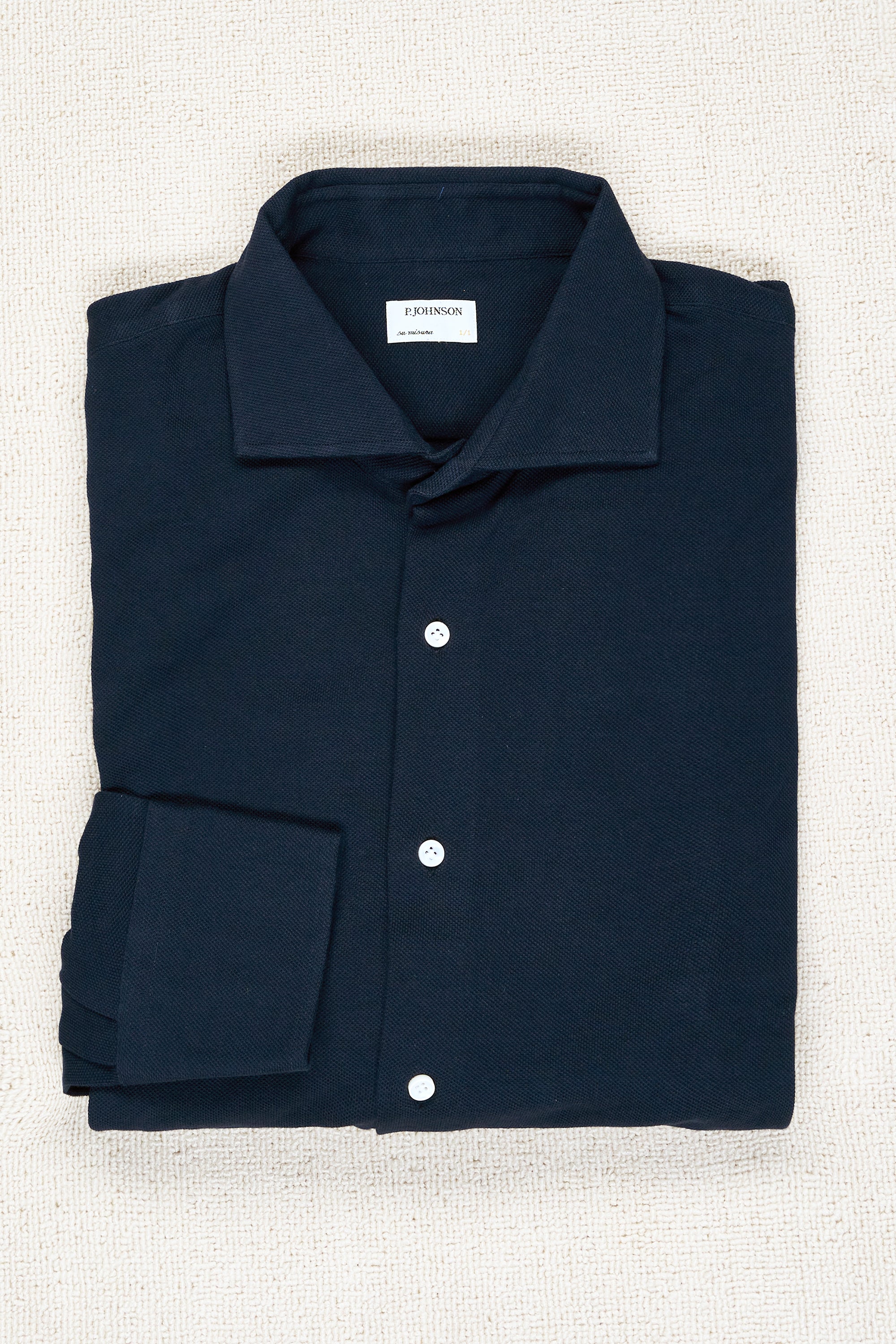 P. Johnson Navy Cotton Pique Spread Collar Shirt
