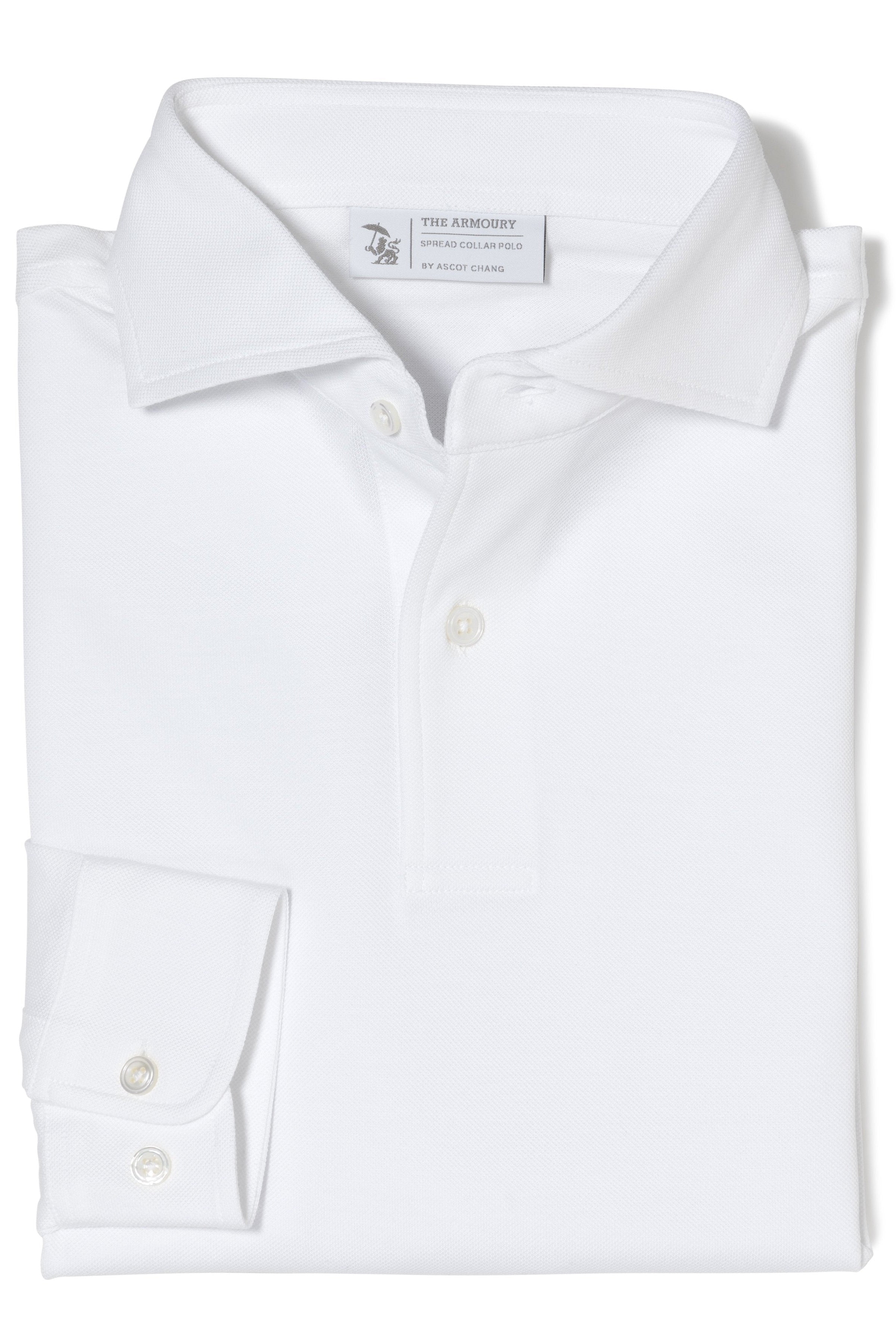 The Armoury Cream Cotton Long Sleeve Spread Collar Polo