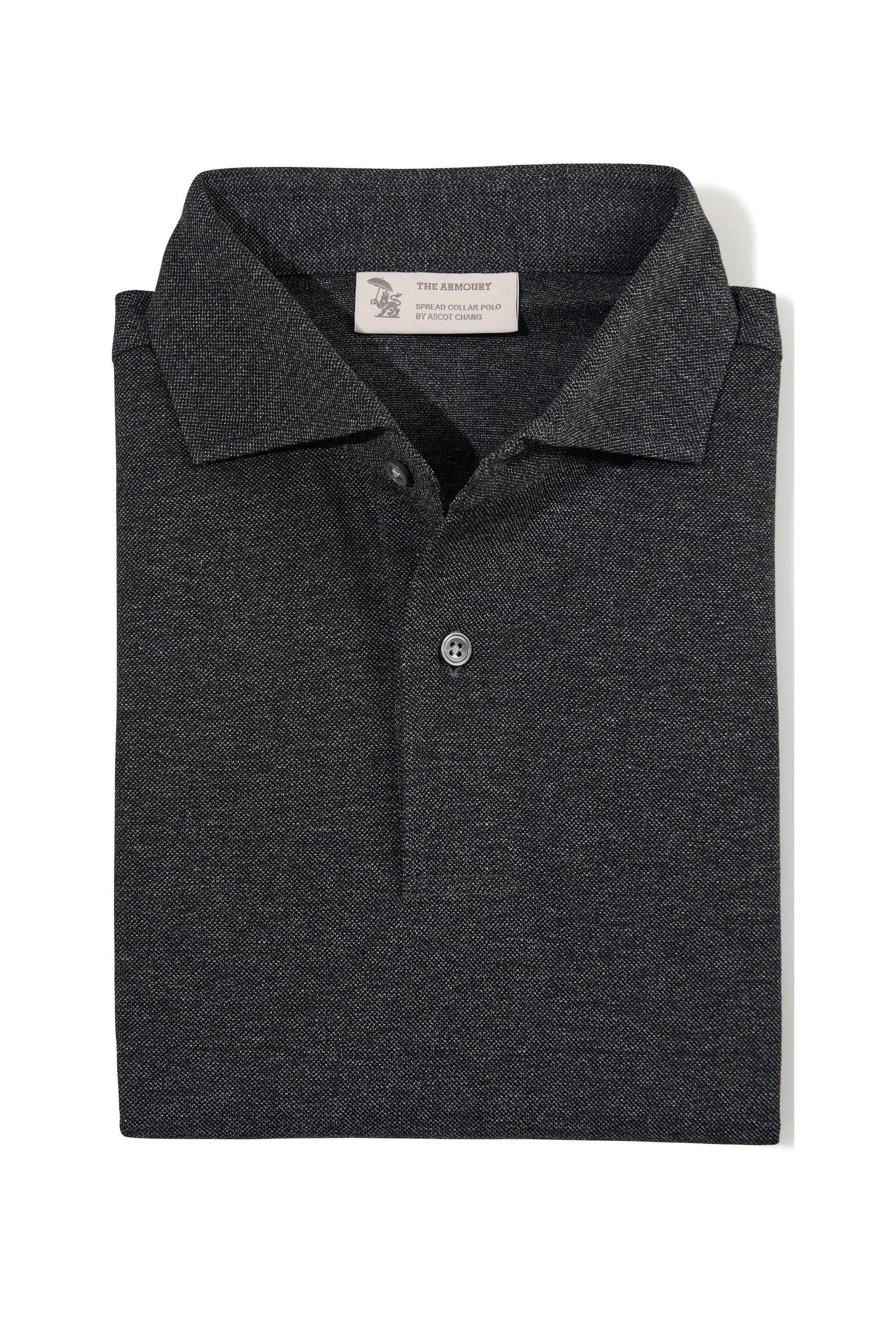The Armoury Charcoal Melange Cotton Short Sleeve Spread Collar Polo