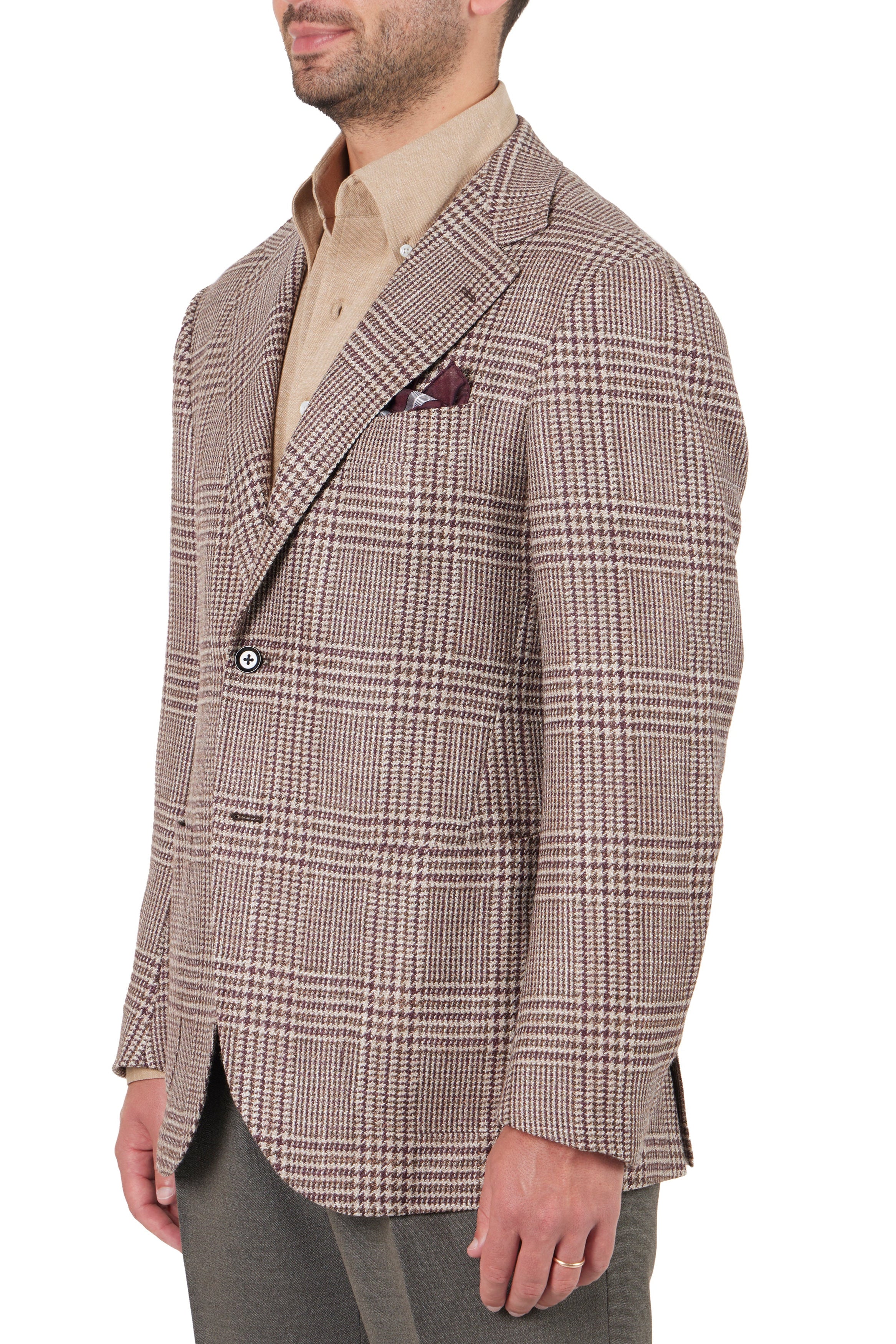 The Armoury Model 15 Brown Purple RE053F28G Wool-Silk Glencheck Sport Coat
