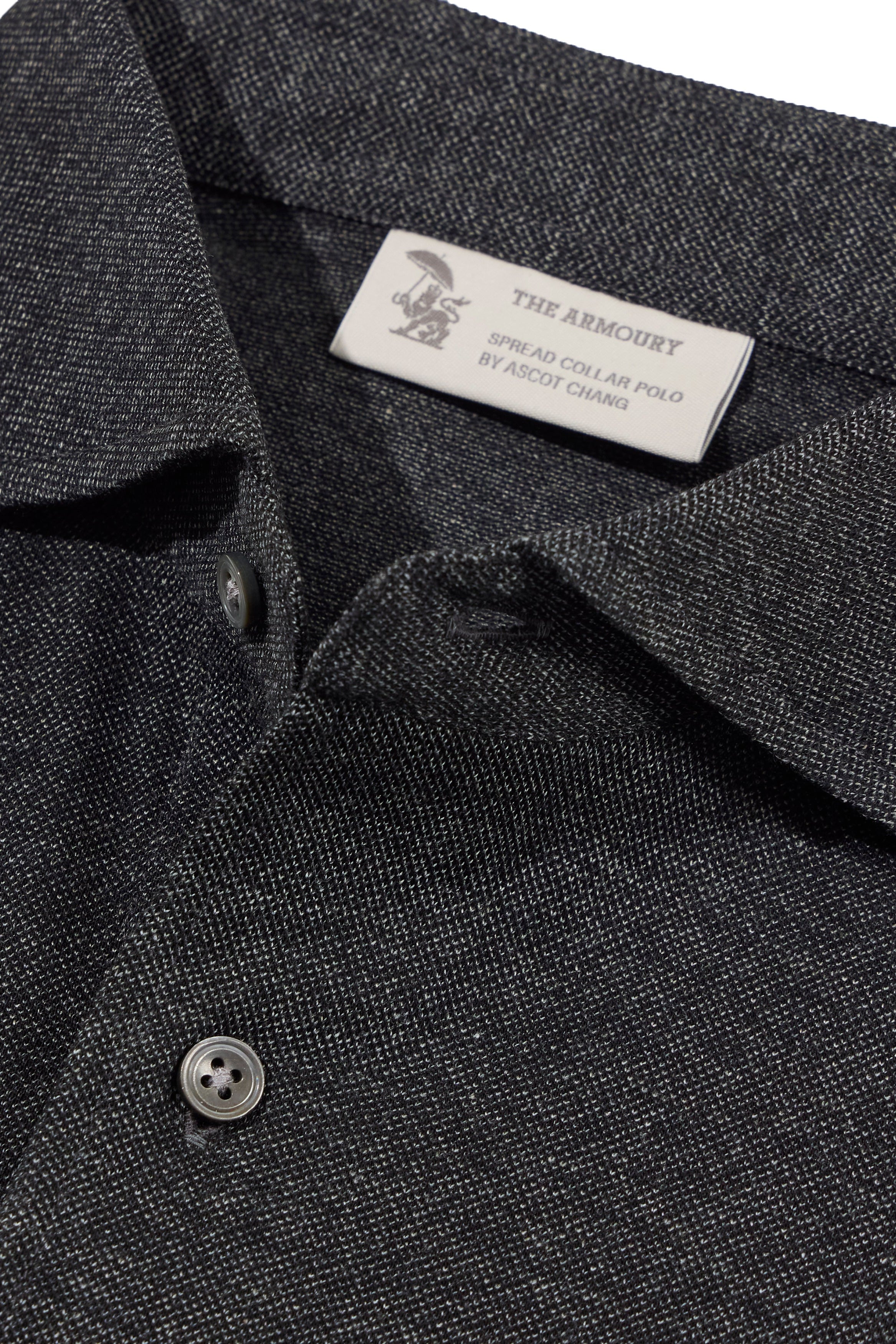 The Armoury Charcoal Melange Cotton Short Sleeve Spread Collar Polo