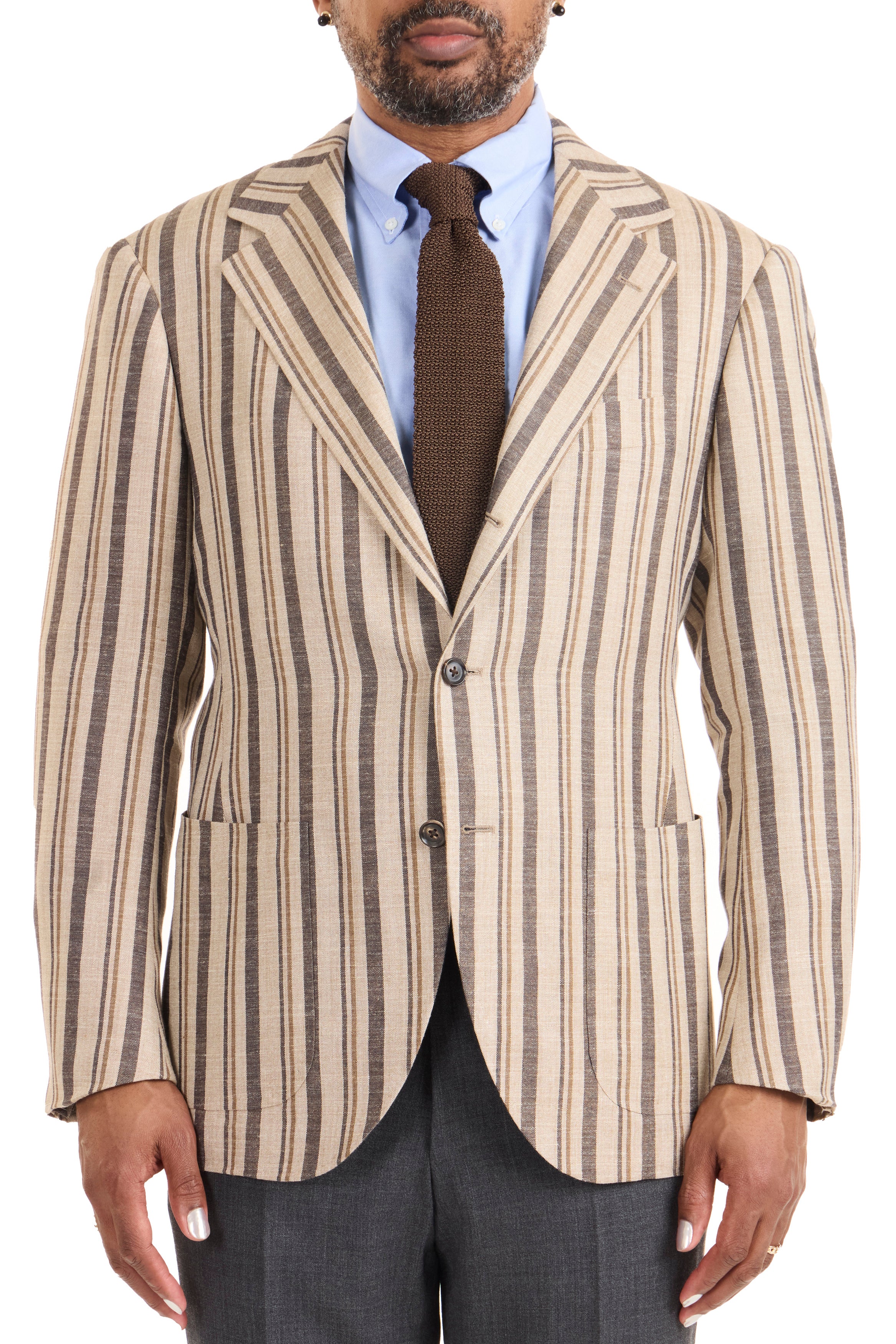 The Armoury Model 15 Beige/Brown Wool/Silk/Linen Multi Stripe Sport Coat